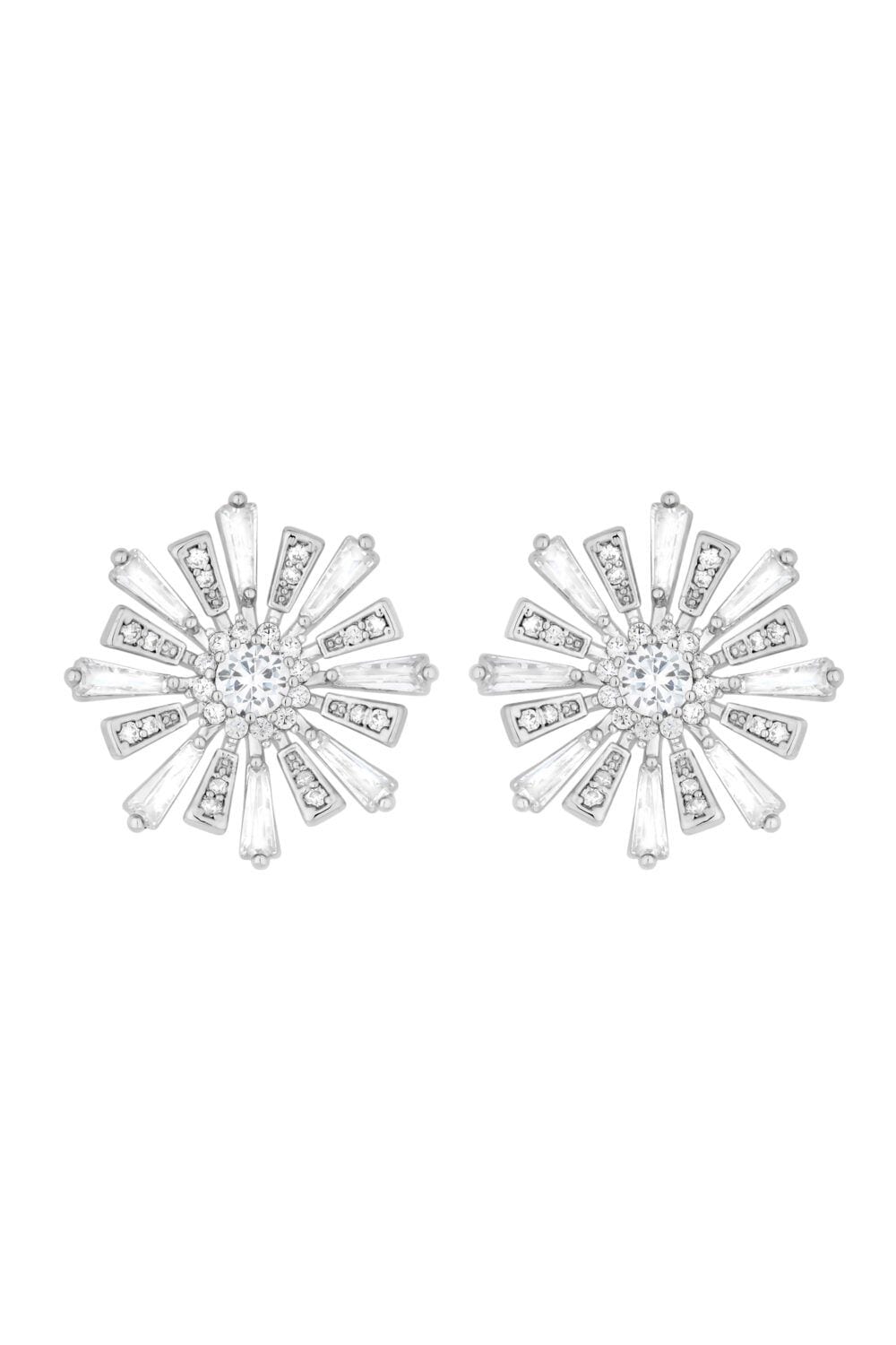 Jon Richard Rhodium Plated Baguette Starburst Stud Earrings image 1