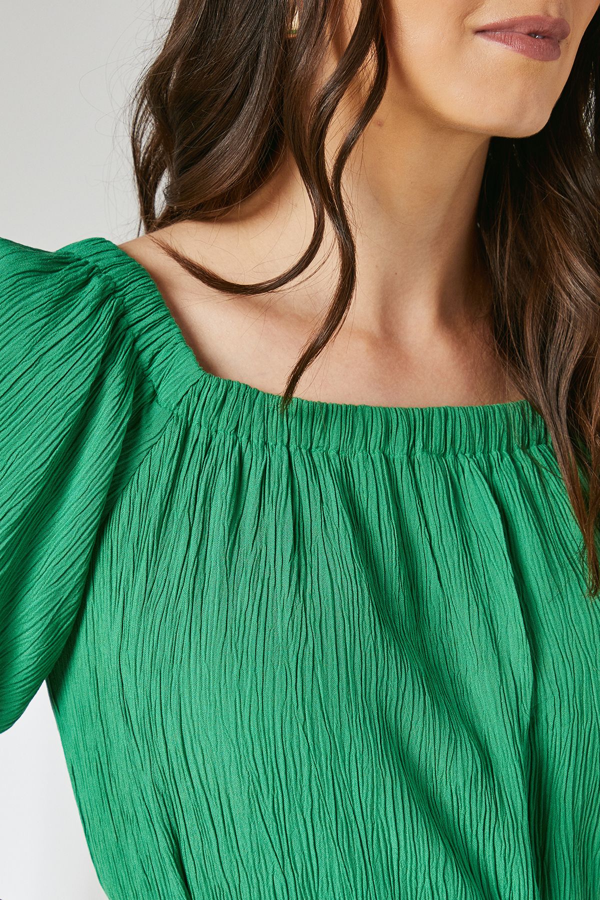 Principles Crinkle Viscose Bardot Bubble Hem Midaxi Dress Bright Green image 5