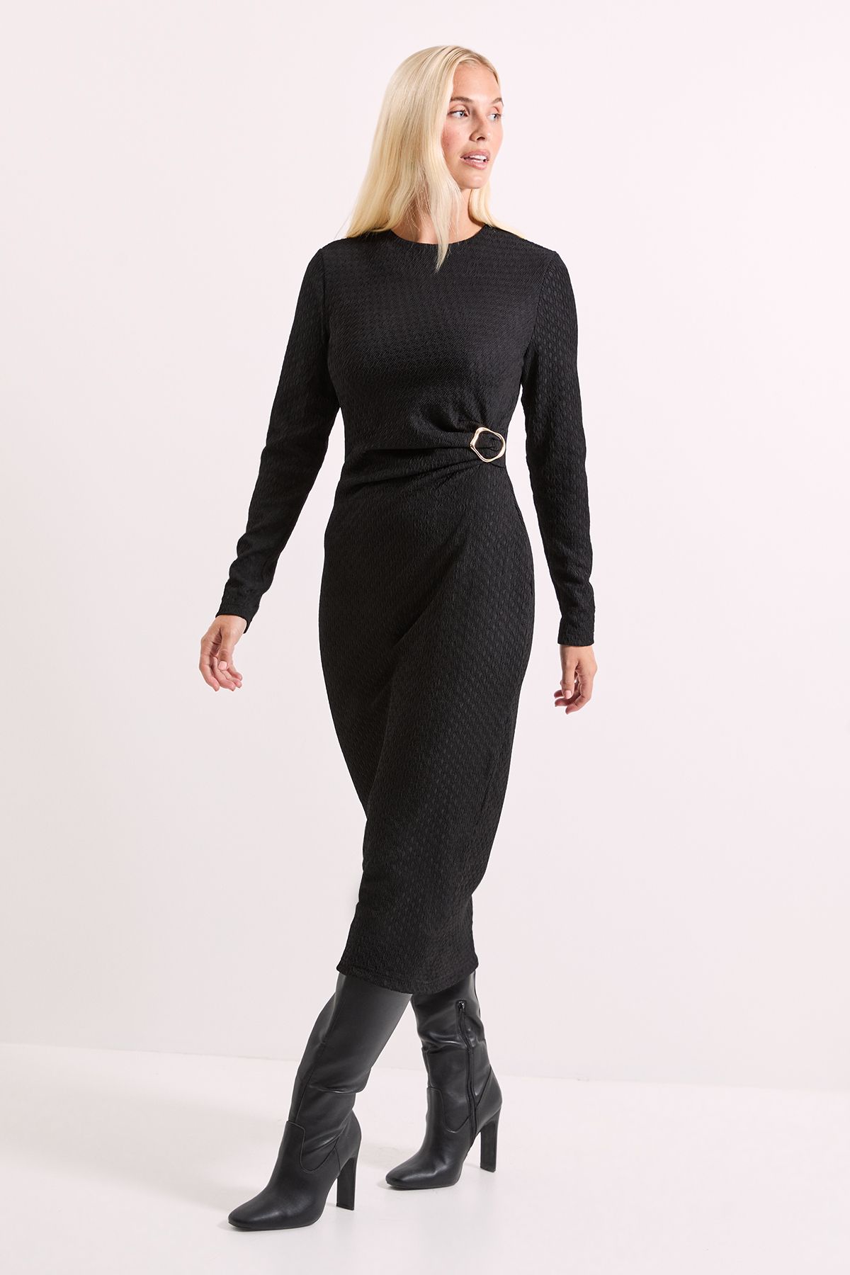 Principles Buckle Twist Front Crinkle Jersey Midi Dress Black image 1