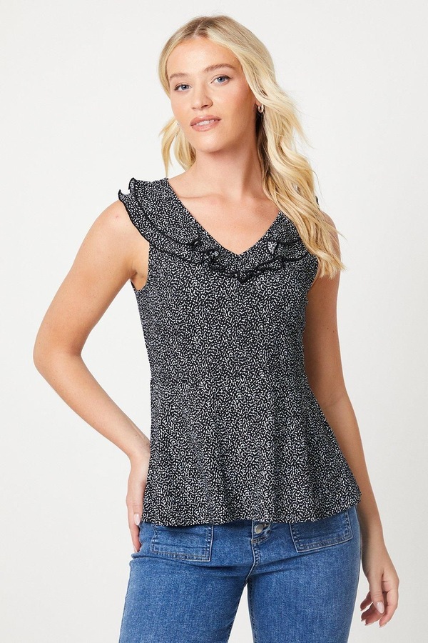 Dorothy Perkins Double Frill Neck Detail Top Mono