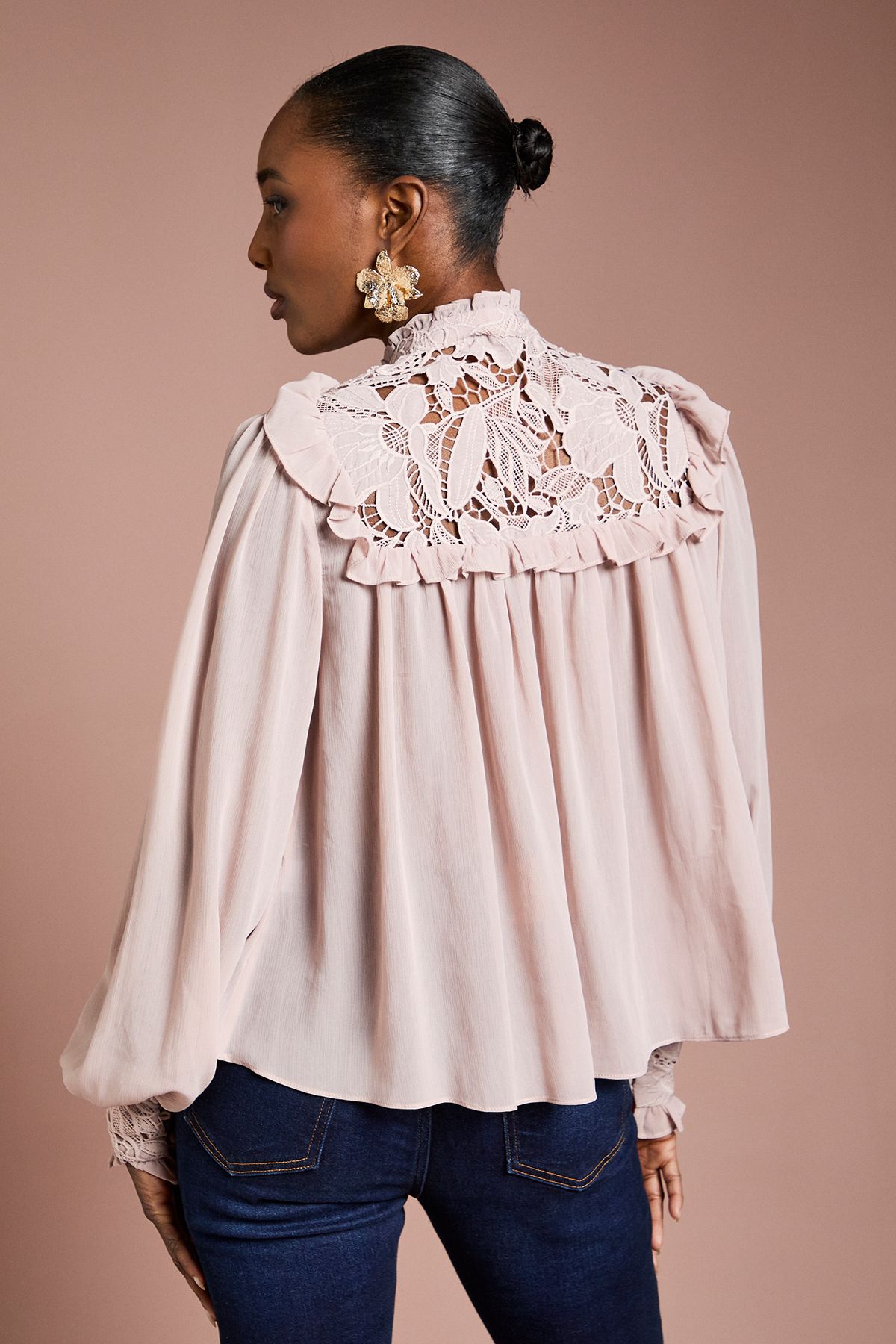 Coast Lace Trim Georgette Blouse Blush image 3