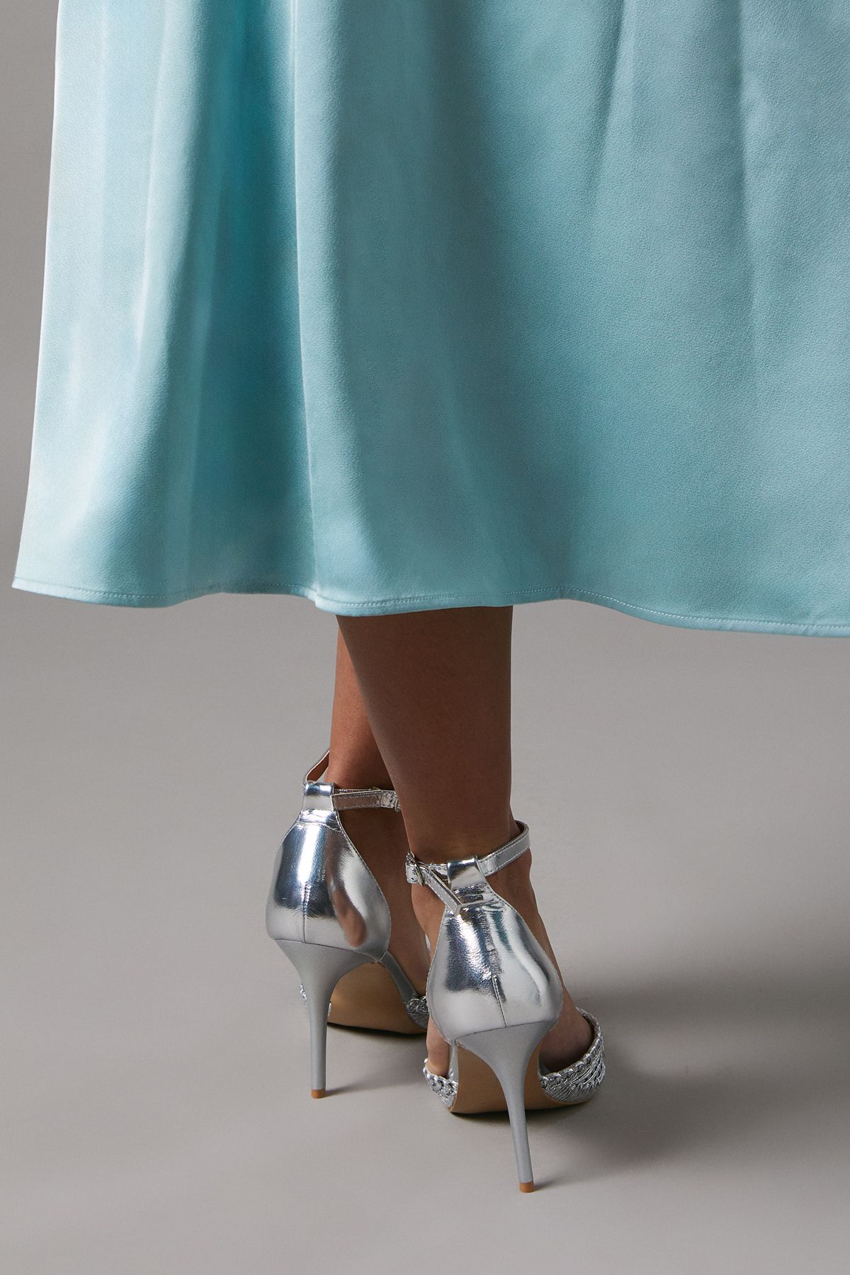 Coast Kassie Faux Leather Woven Pointed high Stiletto Court Shoes Silver image 3