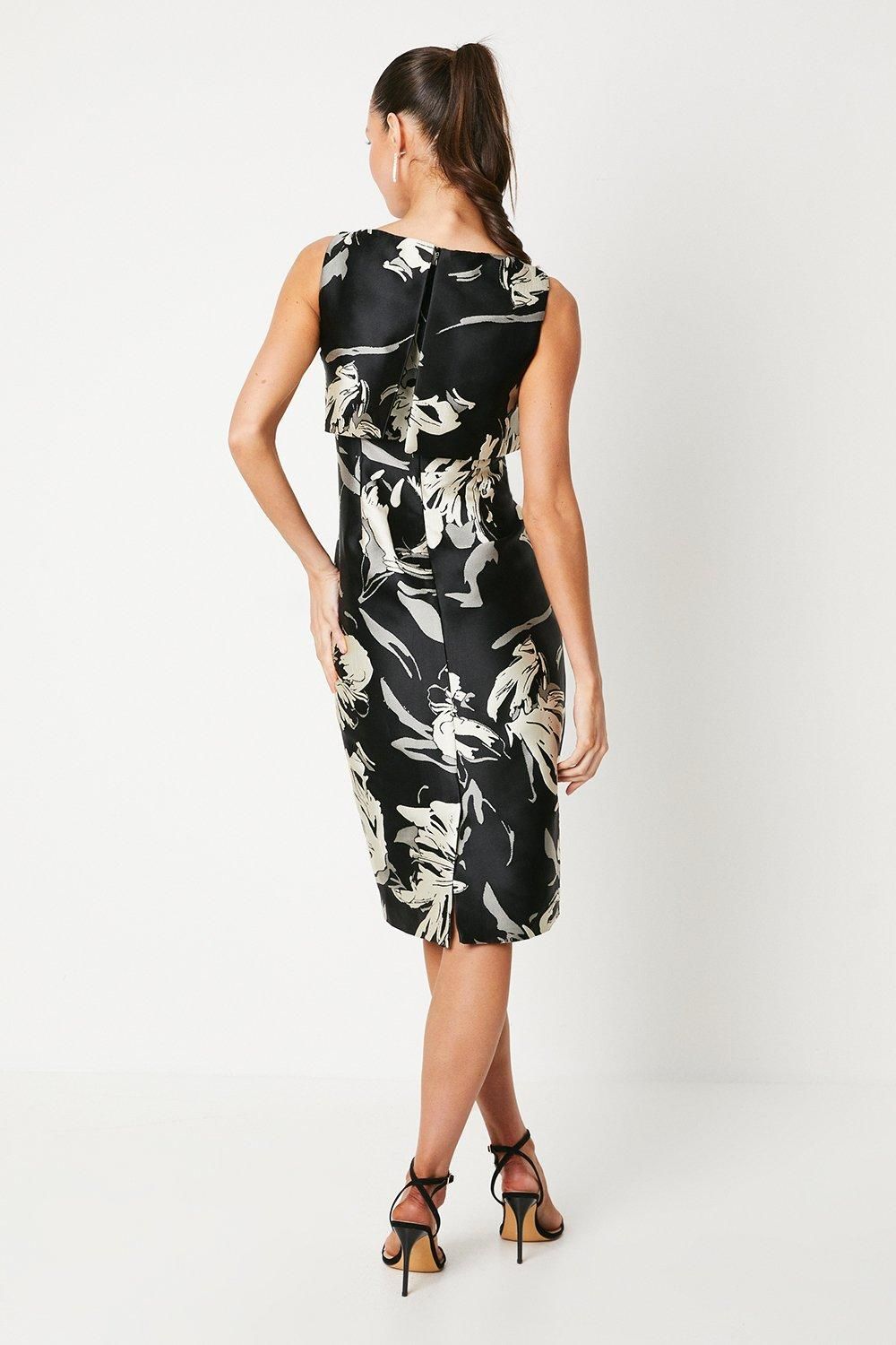 Coast Double Layer Jacquard Pencil Dress Black image 3