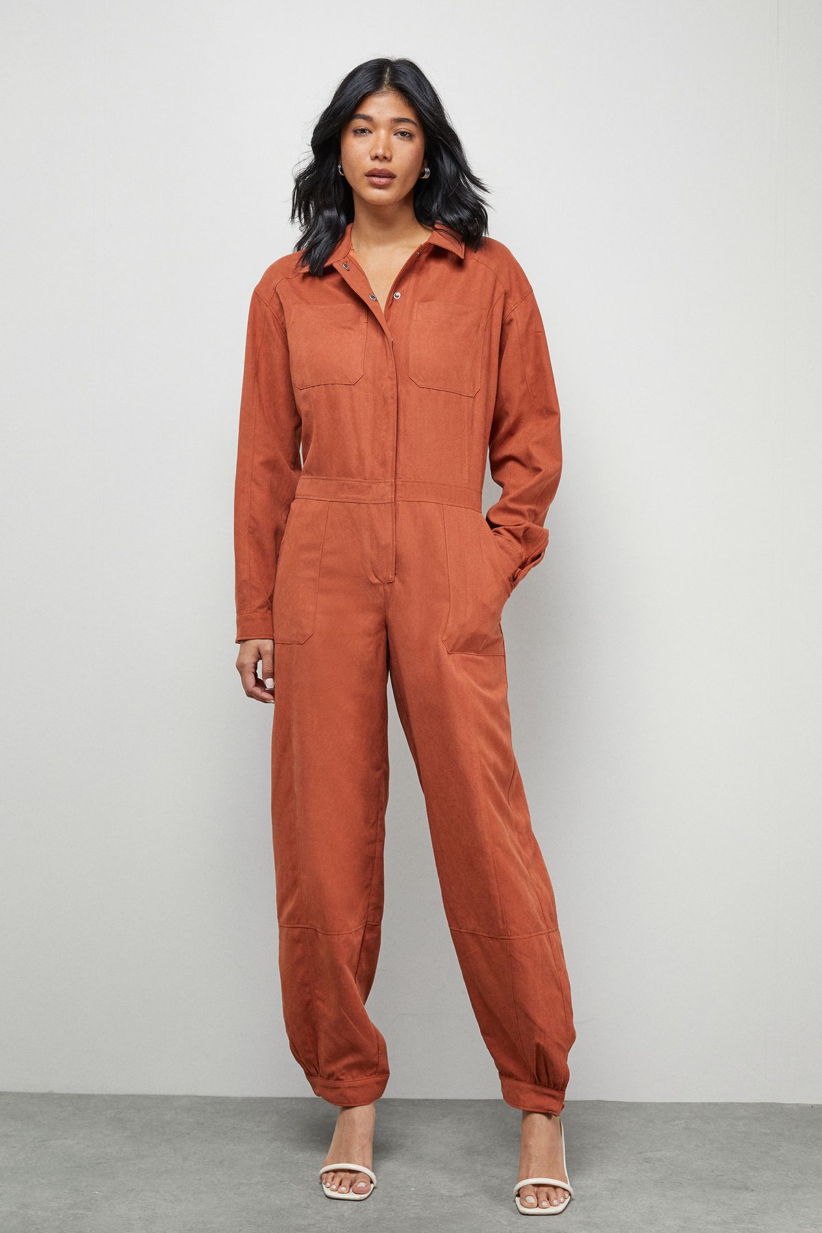 Warehouse Peach Satin Utility Boilersuit Jumpsuit Rust image 1