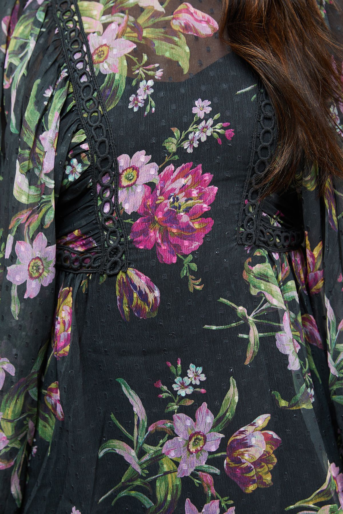 Oasis Printed Trim Detail Batwing Mini Dress Floral image 5