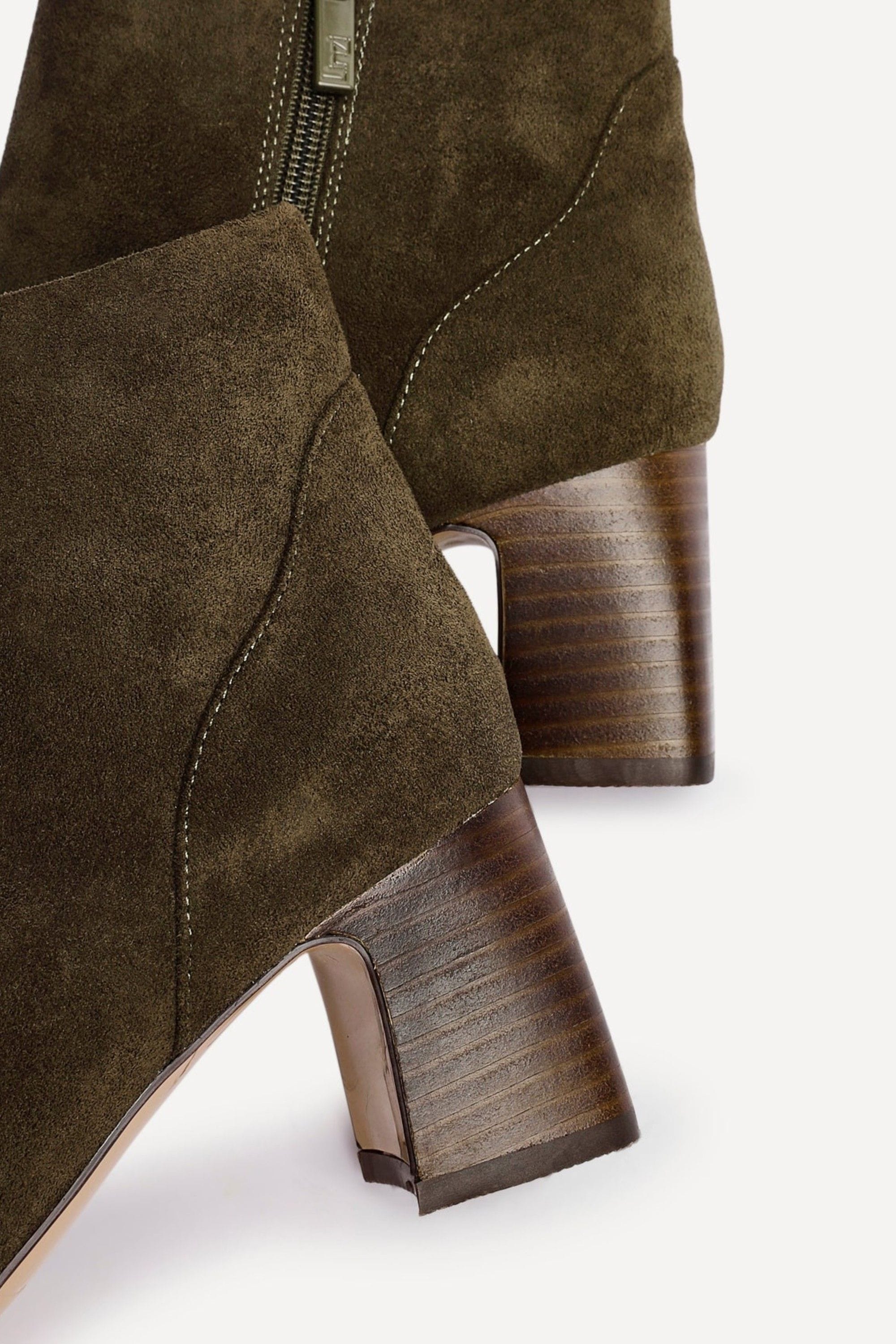 Linzi Cove Khaki Faux Suede Soft Square Toe Block Heel Ankle Boot image 5