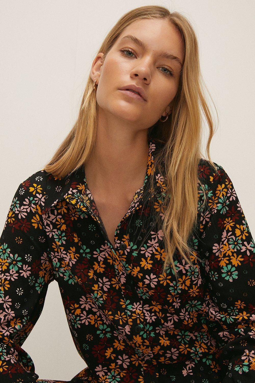 Oasis Petite Daisy Print Wide Leg Crinkle Trouser Multi image 2