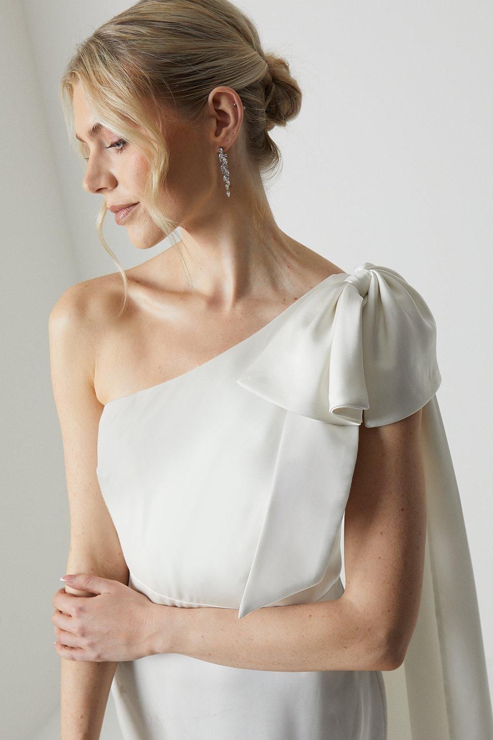 Coast Bow And Drape Detail One Shoulder Satin Wedding Dress Ivory image 4