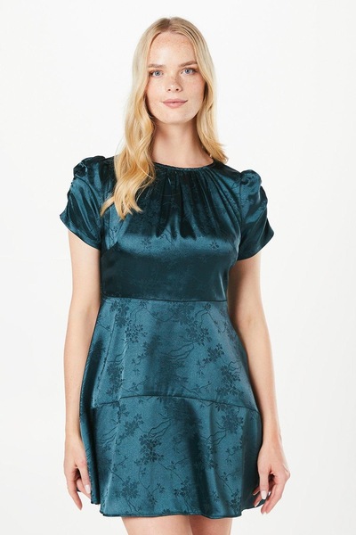 Oasis Petite Jacquard Satin Drop Hem Mini Dress Green