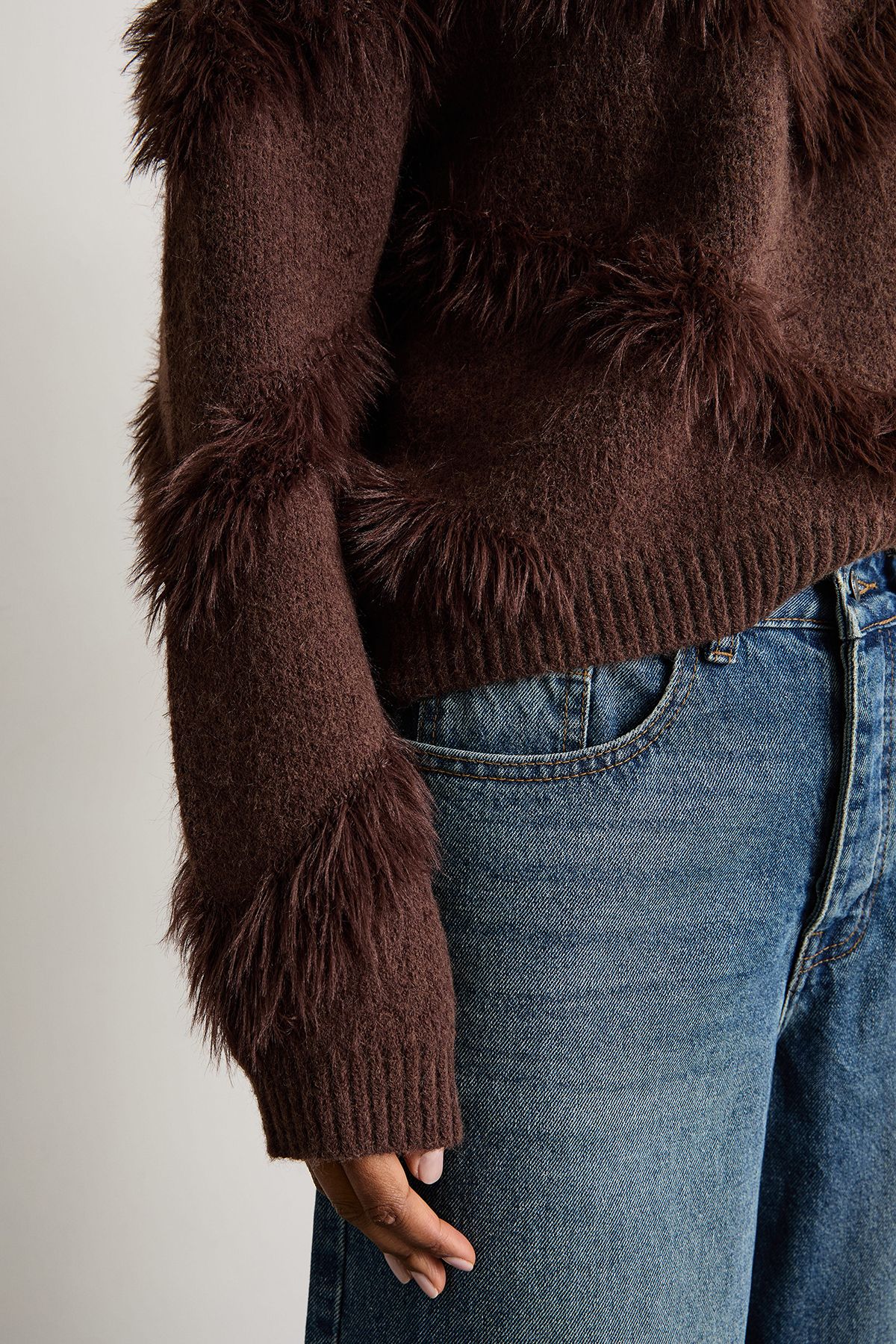 Warehouse Fluffy Long Sleeve Jumper Choc Brown image 4