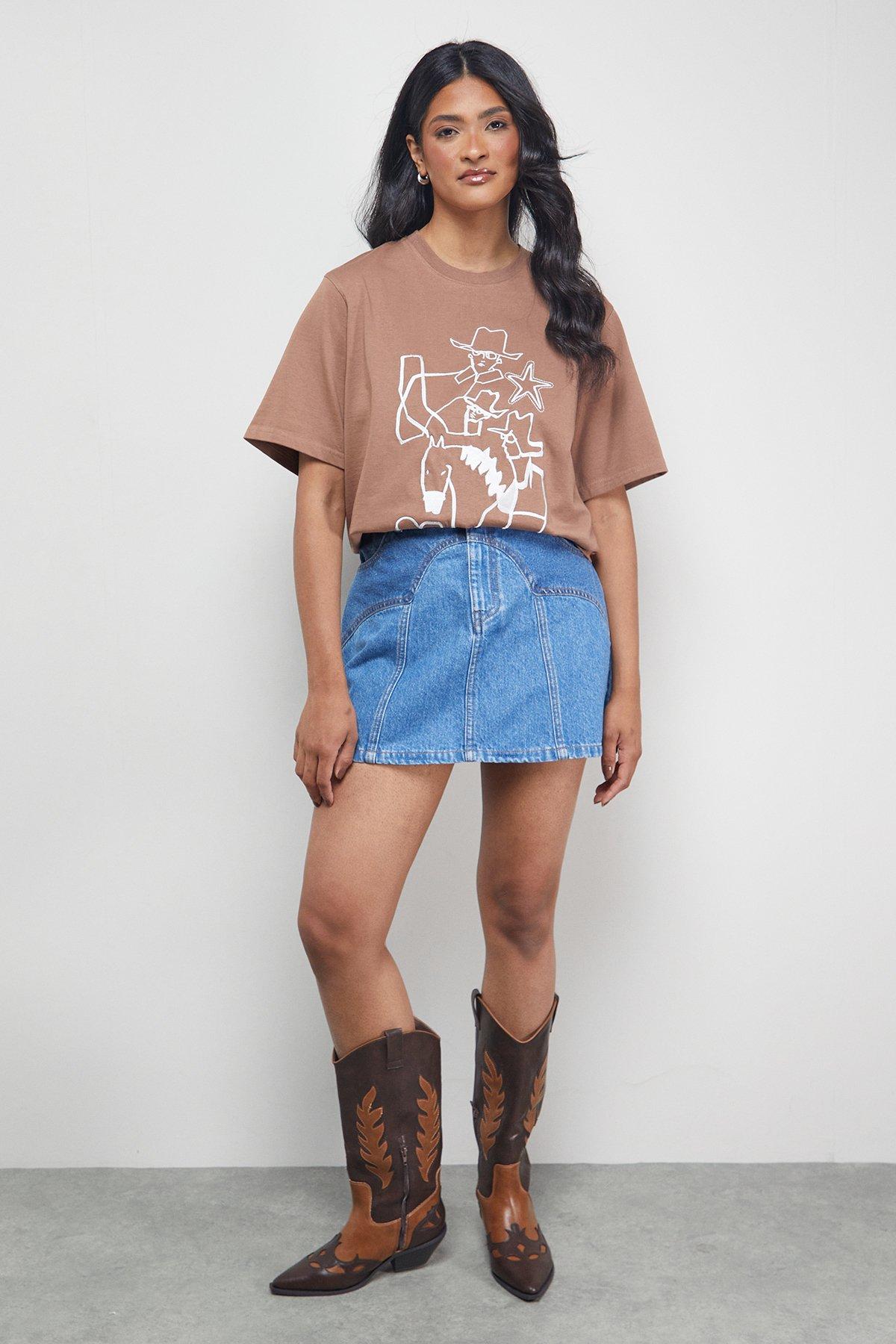 Warehouse Tony Two Tone Denim Mini Skirt Vintage Wash