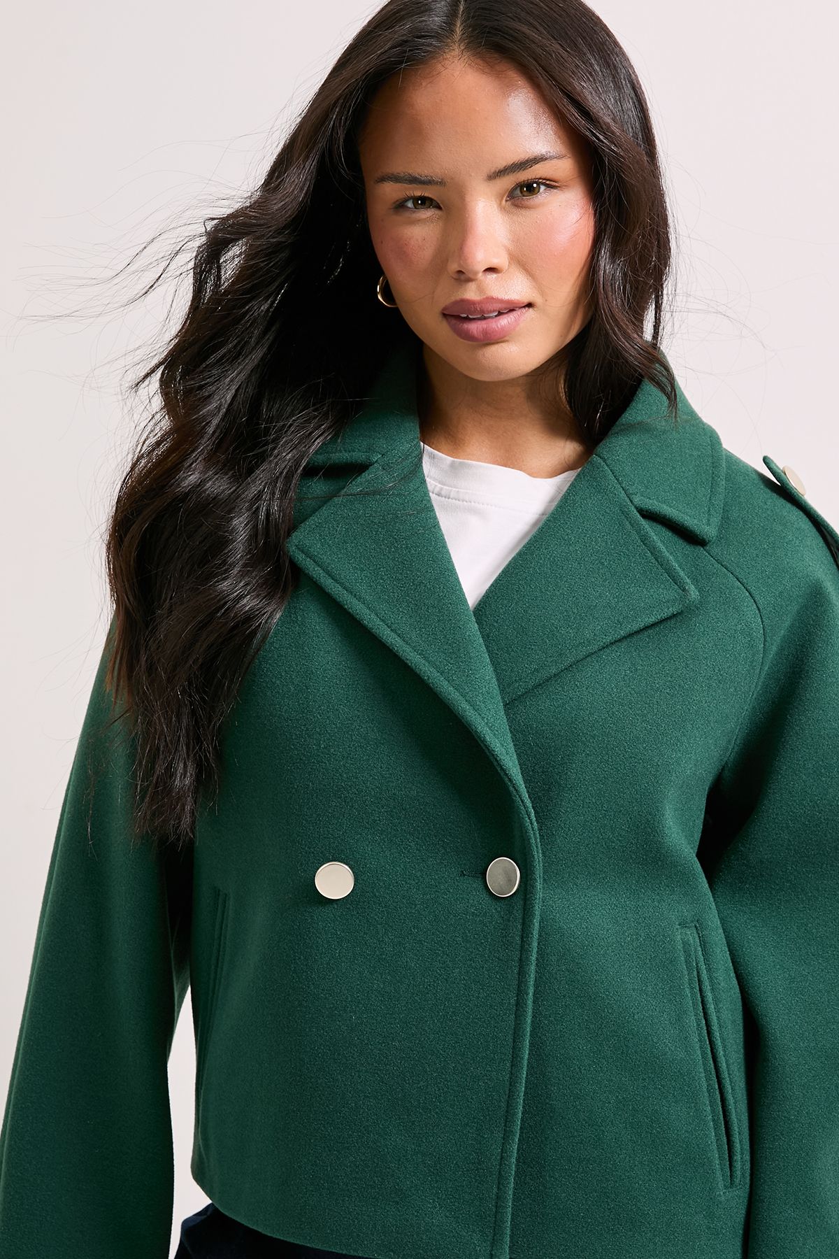 Dorothy Perkins Short Faux Wool Trench Jacket Forest image 4