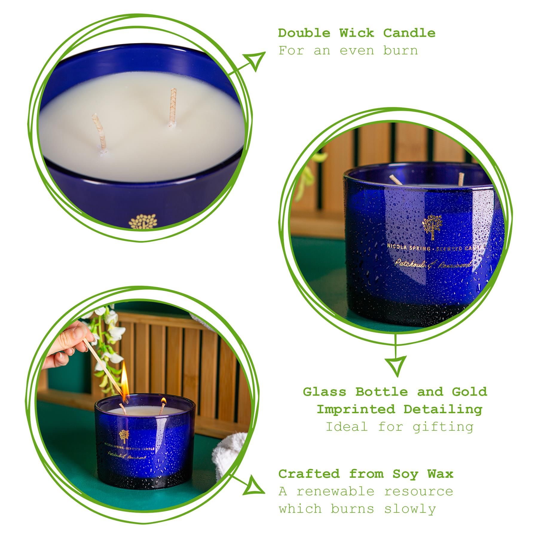 Nicola Spring 350g Patchouli & Rosewood Soy Candles - Pack of 3 - Double Wick Sweet image 3