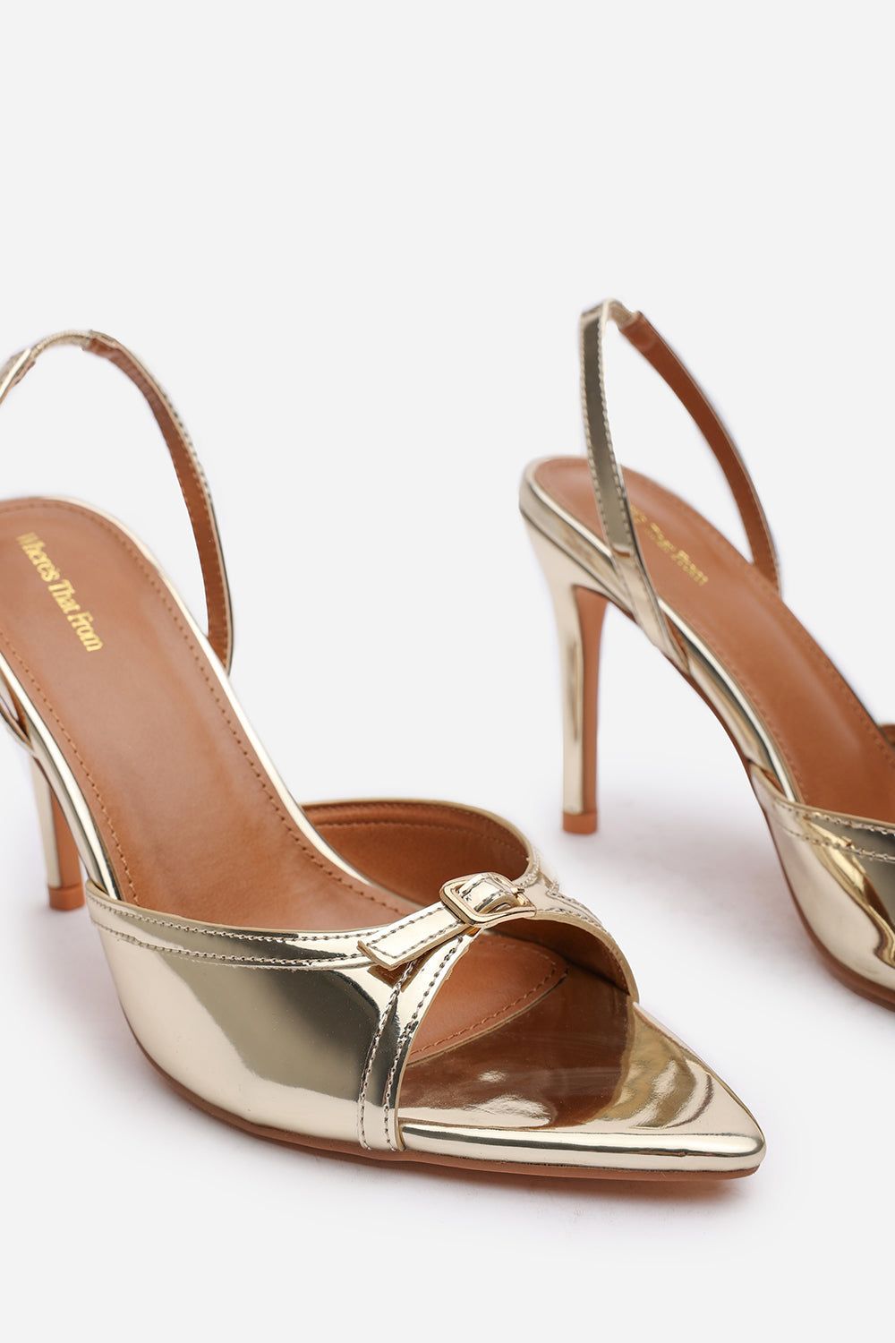 Where's That From 'Journey' Wide Fit Patent Pointed Open Toe Slingback Heel Front Buckle image 5