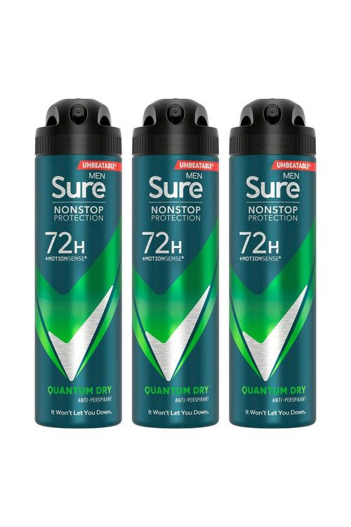 Sure Men Protection 72H 'Anti-Perspirant Deodorant' Quantum Dry, 3x150ml