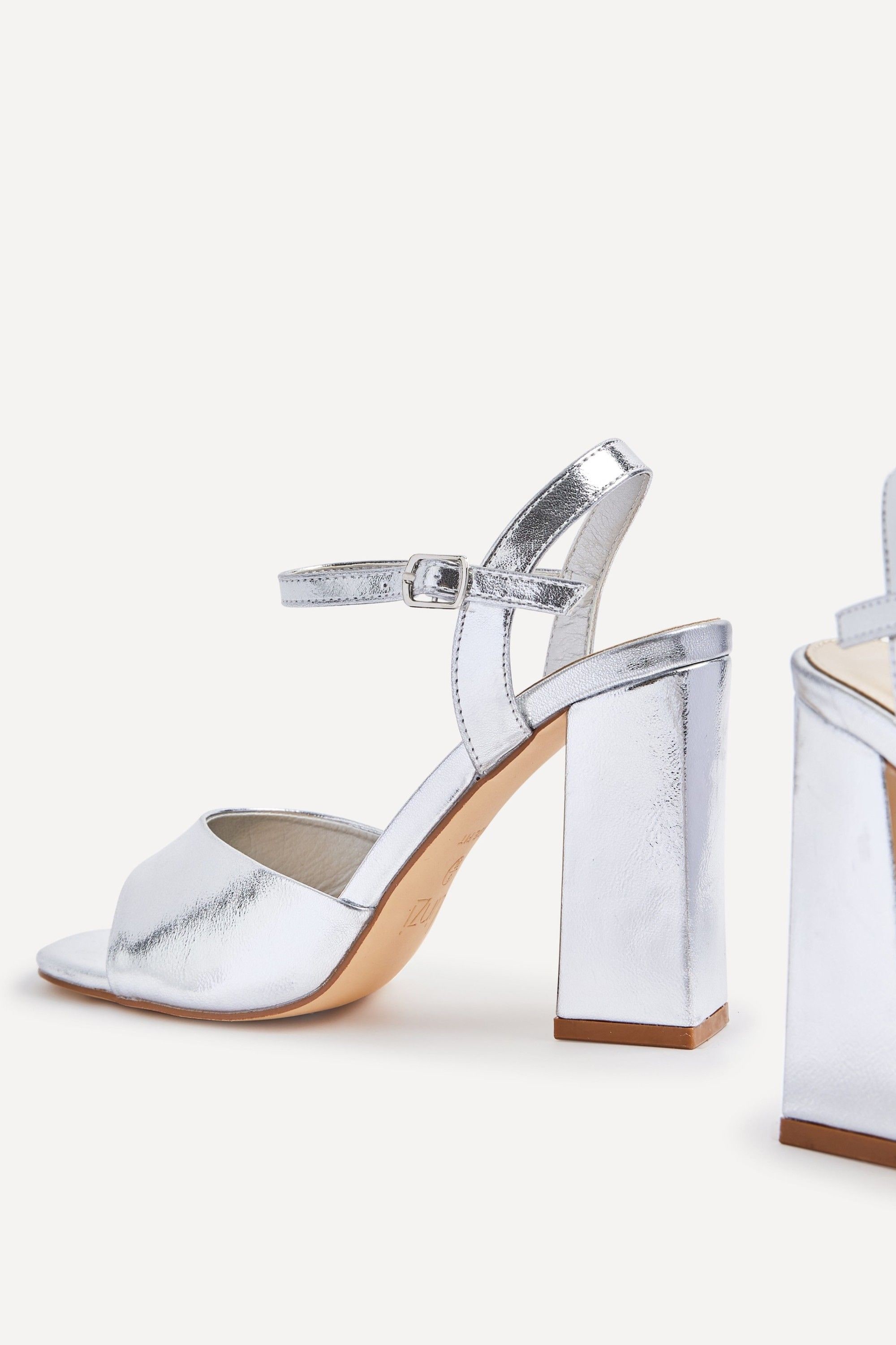 Linzi Monroe Wide Fit Silver Faux Leather Block Heeled Sandals image 4