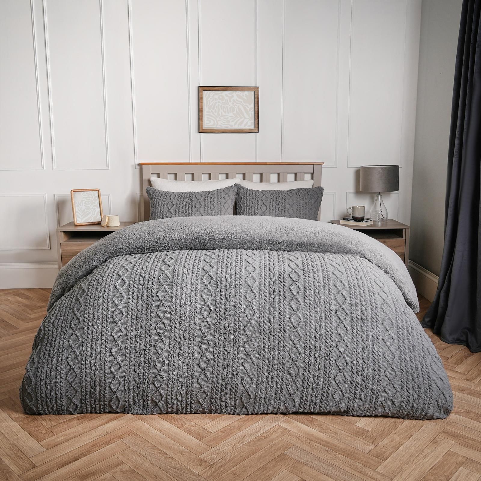 OHS Cable Knit Fleece Duvet Cover Set Warm Reversible Bedding image 6