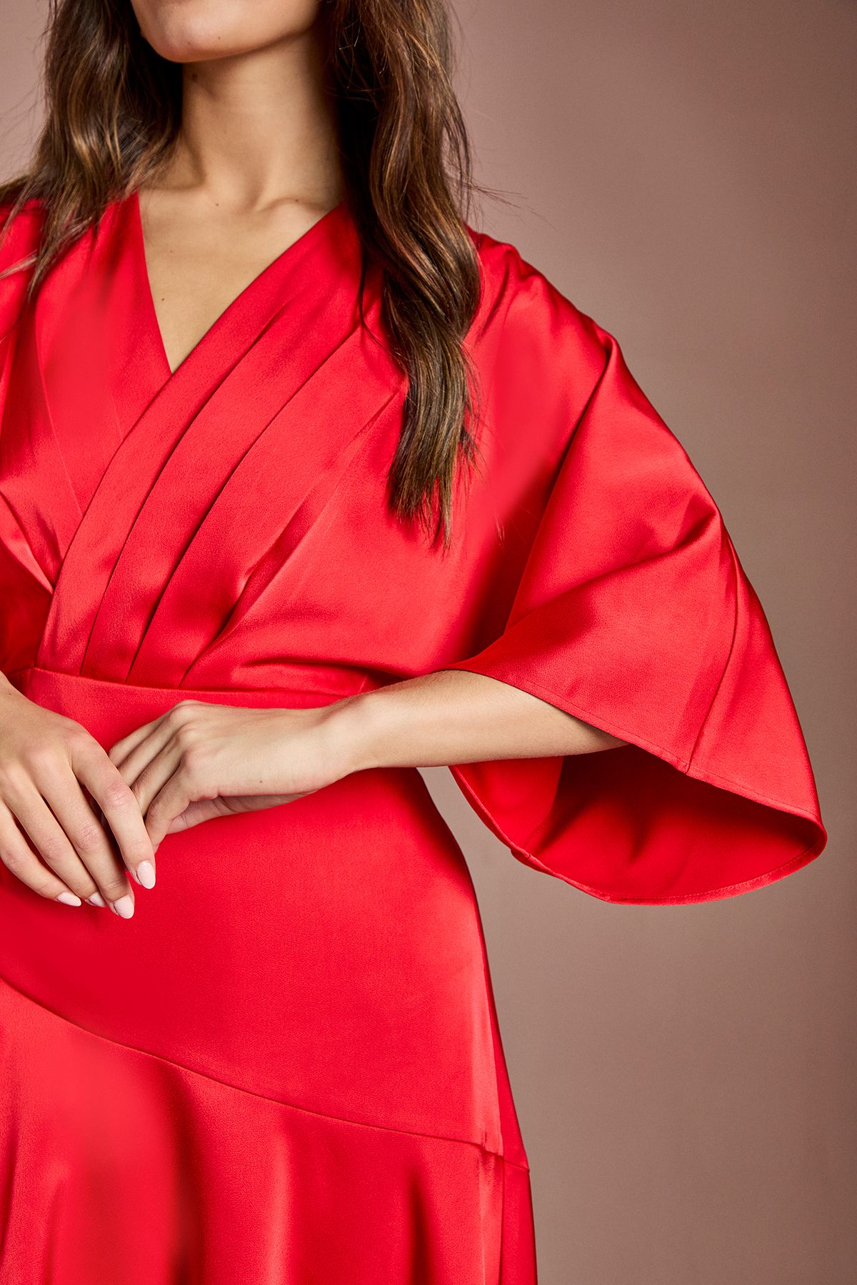 Coast Satin Back Crepe Ruffle Wrap Midi Dress Flame Red image 4
