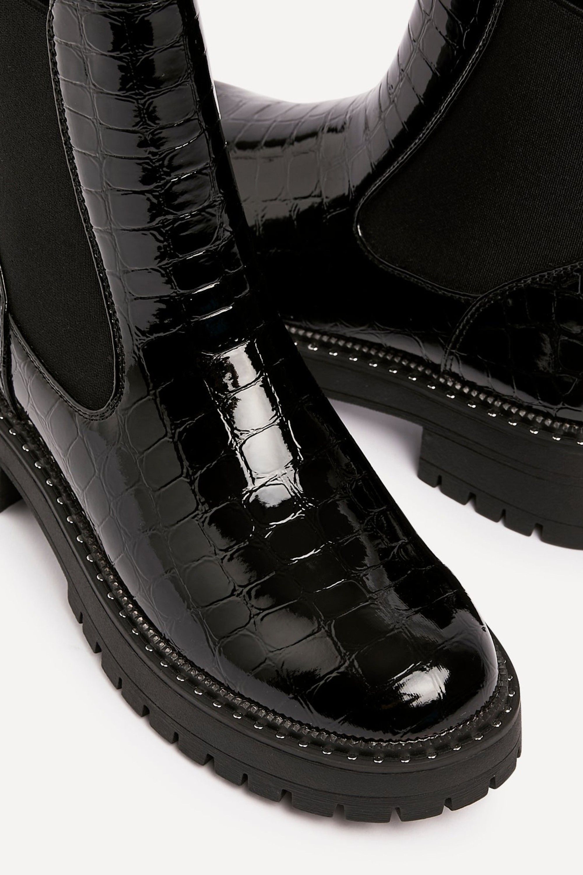 Linzi Landon Black Faux Croc Patent Leather Chunky Ankle Boot image 4