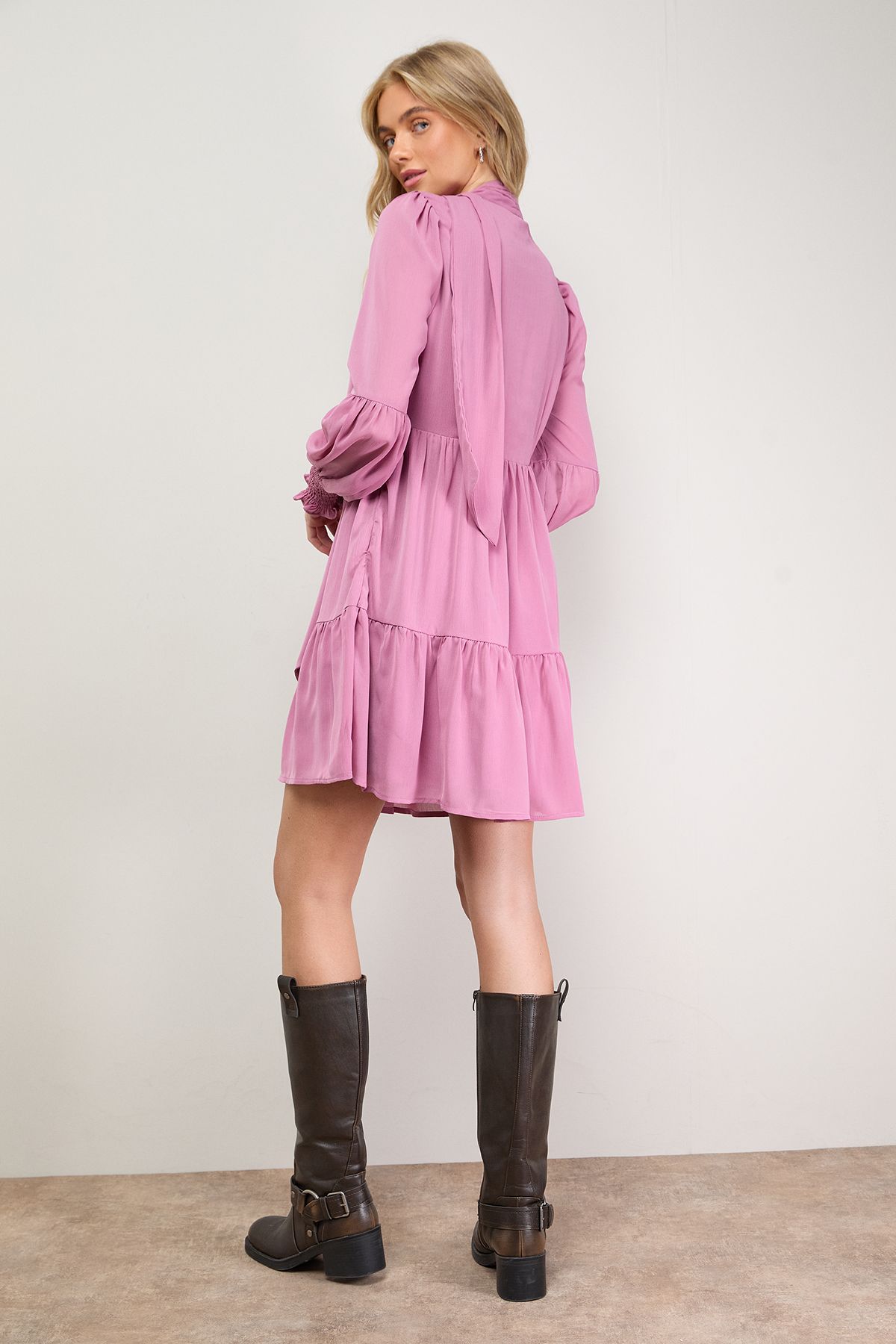 Oasis Ruched Bow Tie Mini Dress With Stud Trim Rose image 3