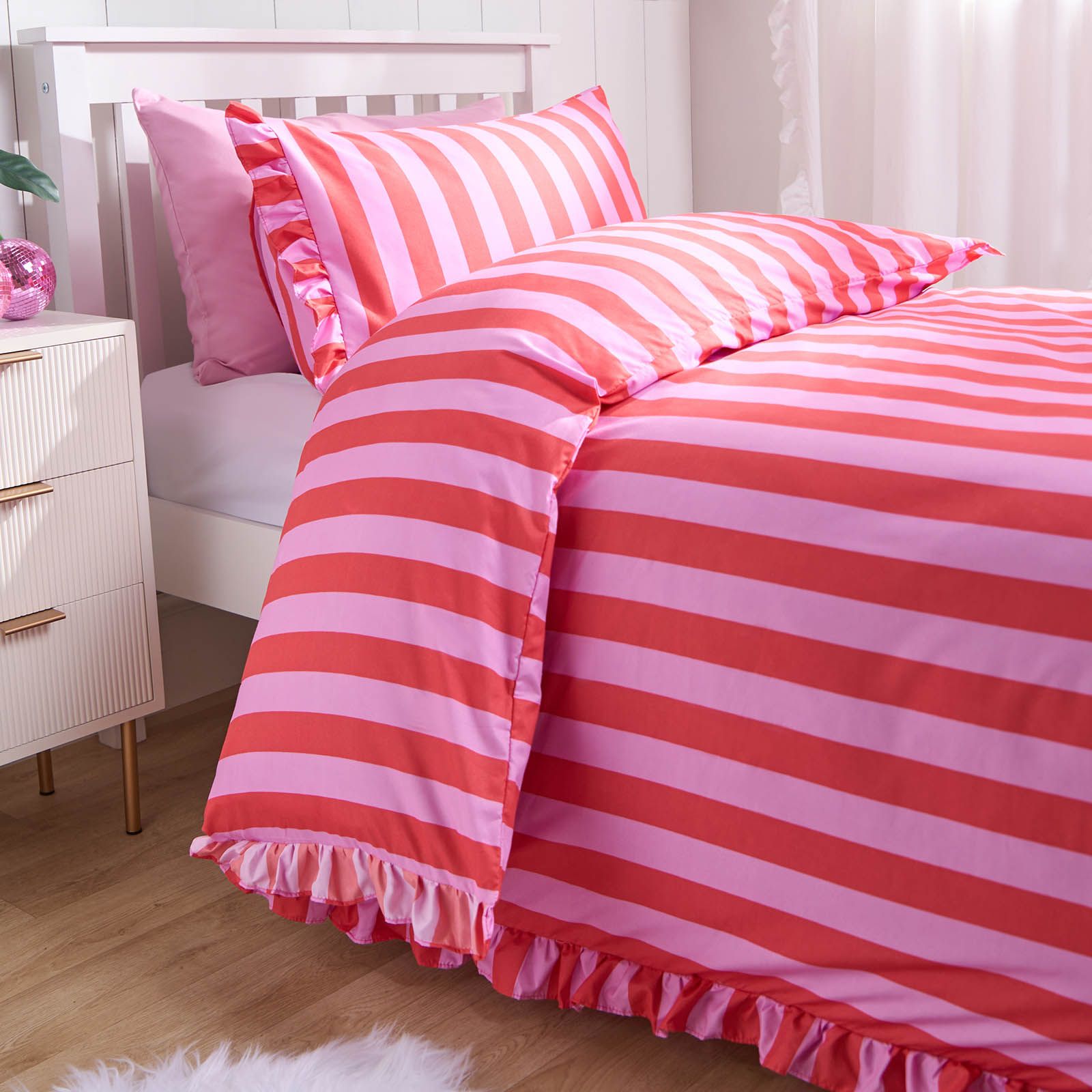 OHS Frill Duvet Cover Bedding Set Pillowcase Stripe Quilt Luxury image 2