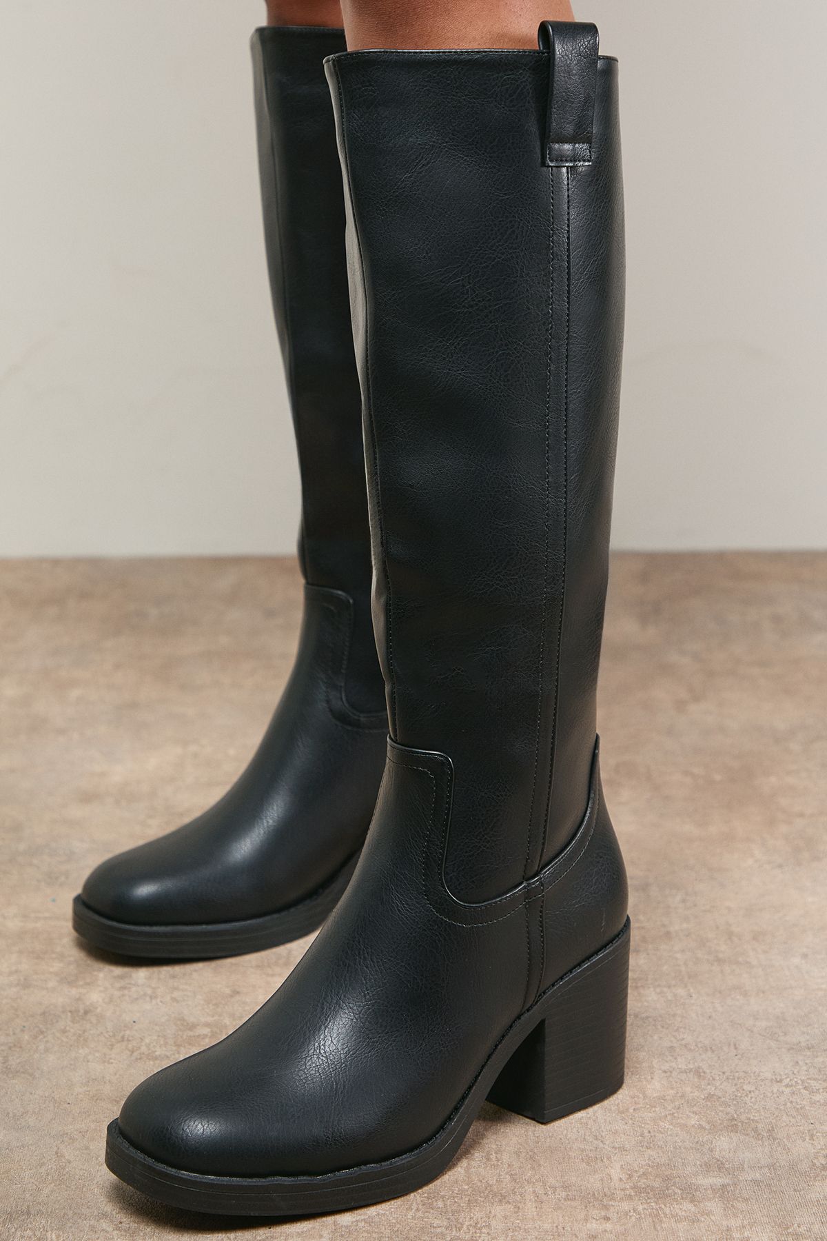 Oasis Lilian Faux Suede Soft Point Medium Heel Pull On Knee Boots Natural Black image 3