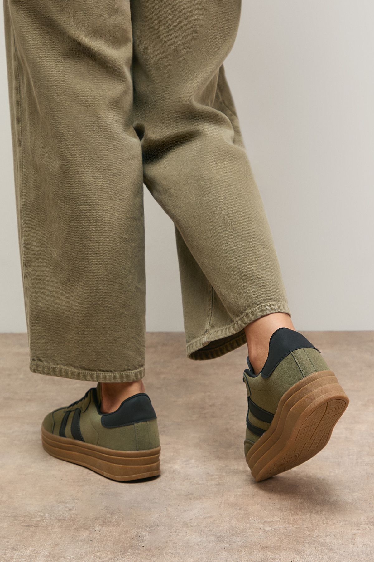 Oasis Isla Faux Suede Lace Up Platform Trainers Khaki image 4