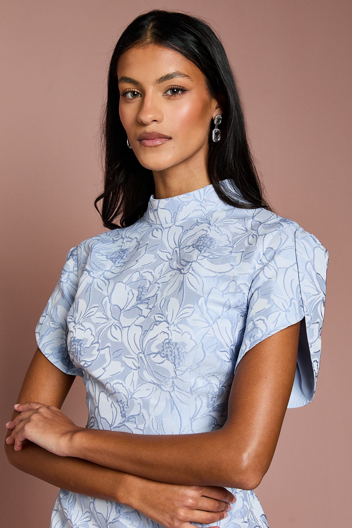 Coast Petite Puff Sleeve Jacquard Mini Dress Blue image 4