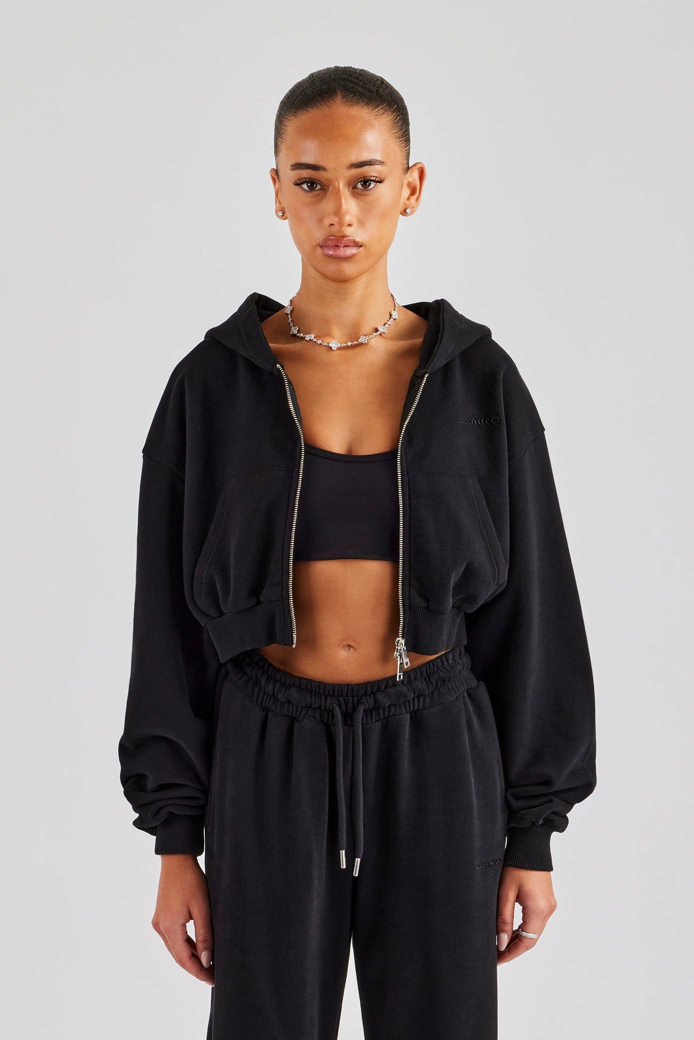Cernucci C Cropped Zip Through Hoodie - Black image 3