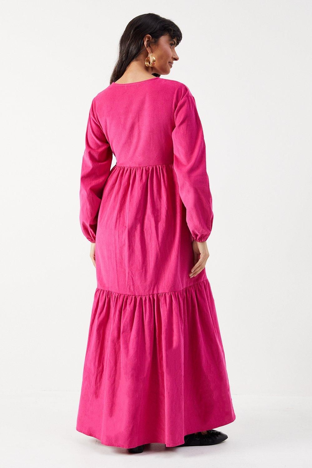 Warehouse Baby Cord Wrap Midi Smock Dress Hot Pink image 3