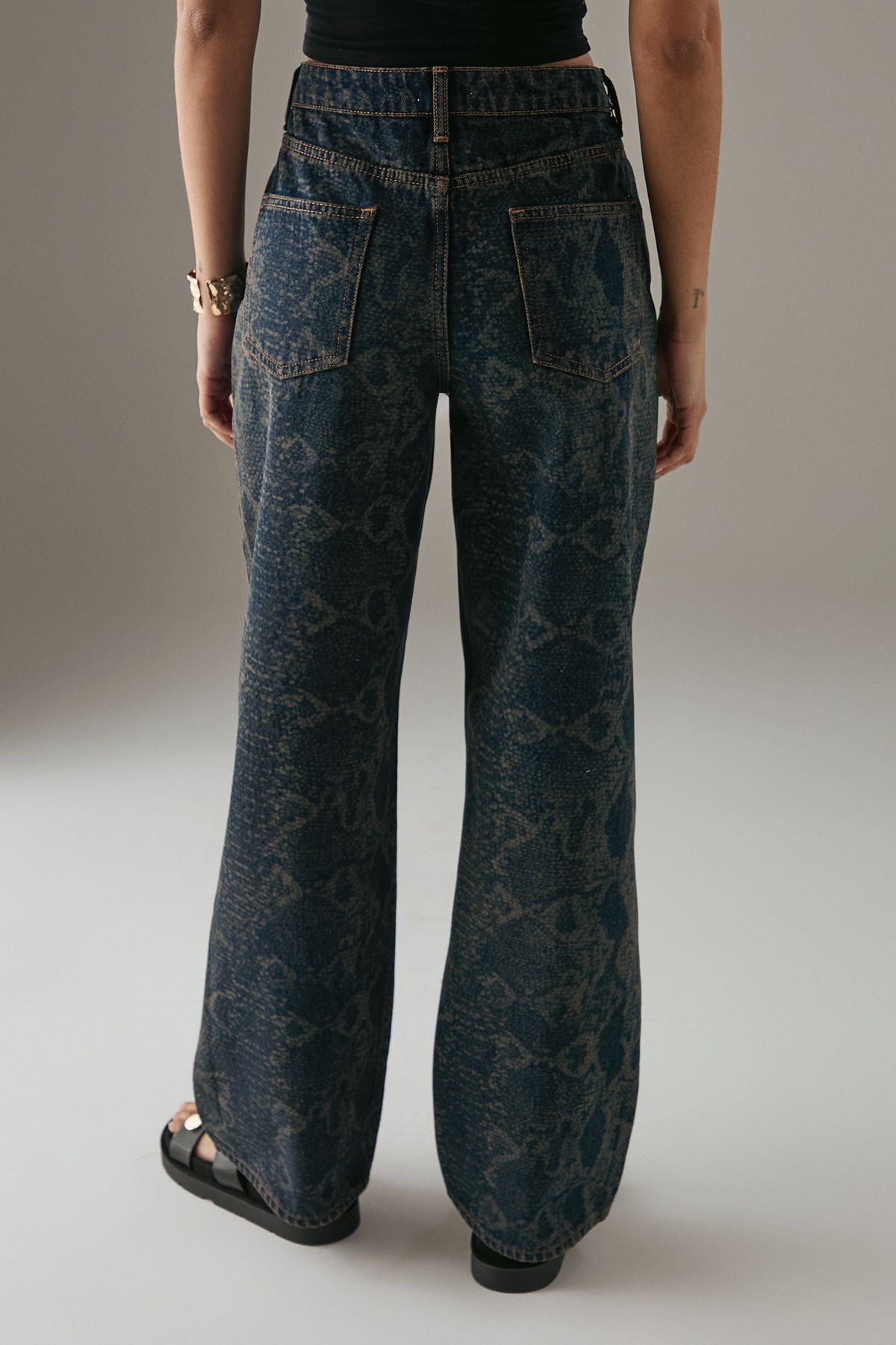 Warehouse Snake Print Straight Leg Jean Vintage Wash image 3