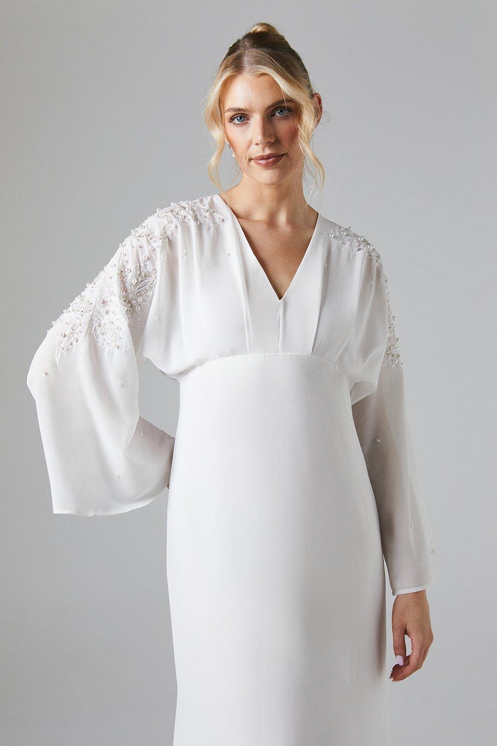 Coast Premium Kimono Sleeve Embellished Fishtail Wedding Dress With Cutwork Ivory image 2