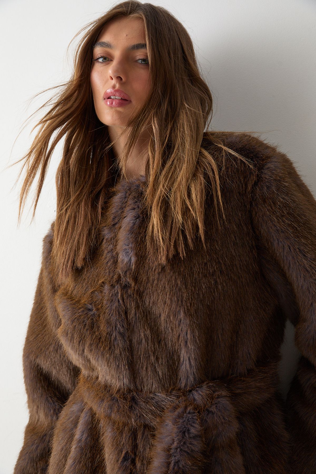MissPap Premium Belted Tipped Fur Coat Olive image 2