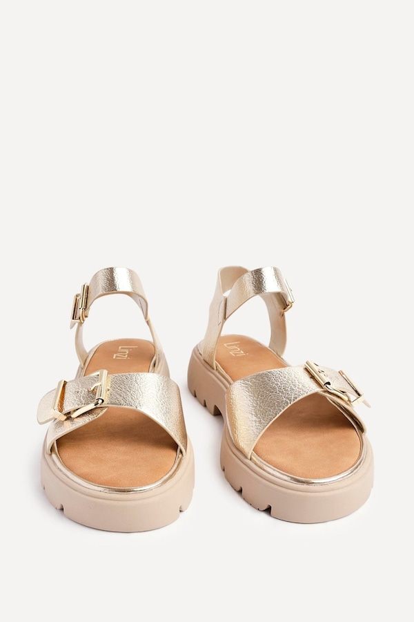 Linzi Comet Gold Faux Grain Leather Chunky Sandal