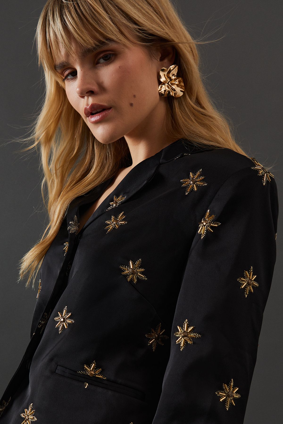 Warehouse Premium Hand Embroidered Celestial Crop Jacket Black image 2