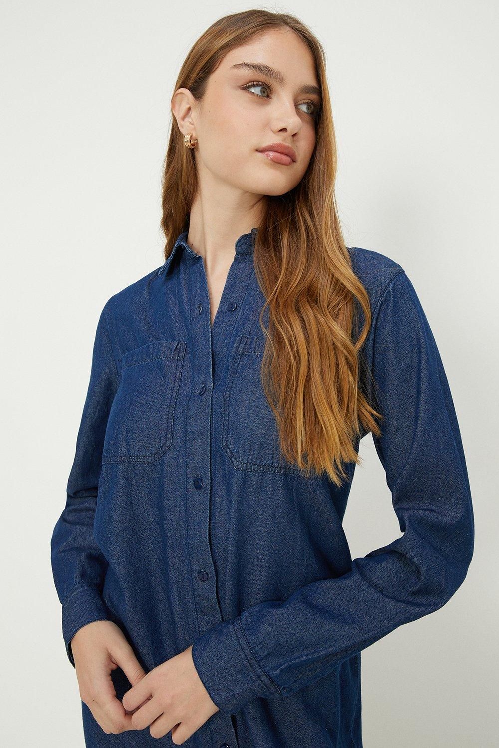 Dorothy Perkins Denim Shirt Midi Dress Washed Indigo image 2