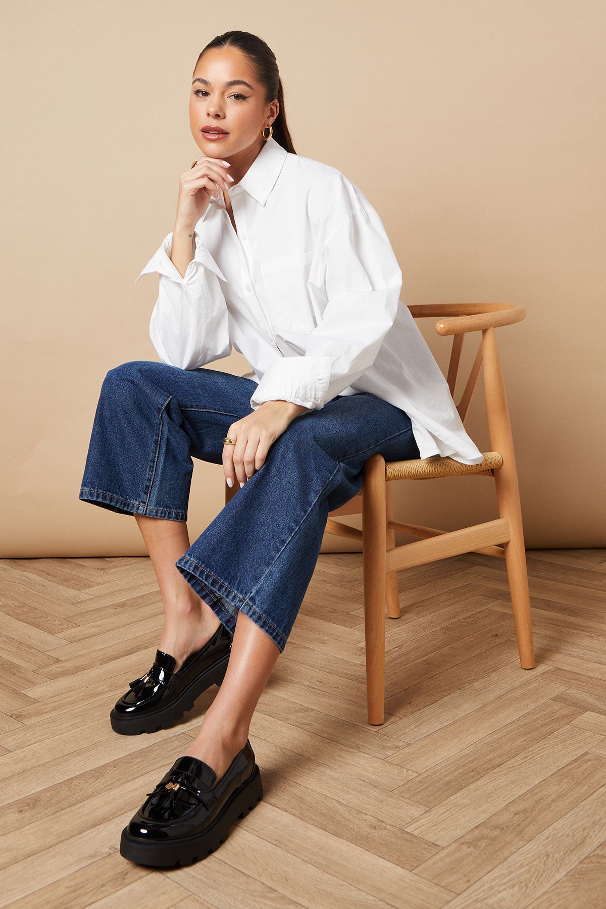 Oasis Belen Patent Faux Leather Chunky Tassel Loafers True Black image 2