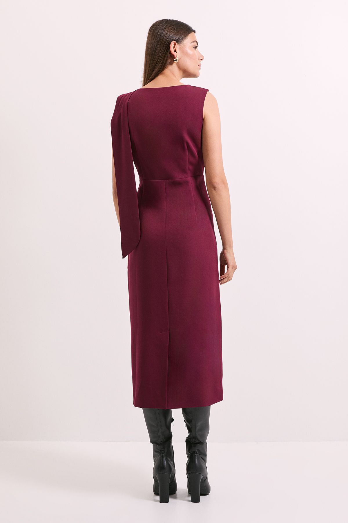Principles Wine Caped Column Crepe Midi Dress Wine image 5