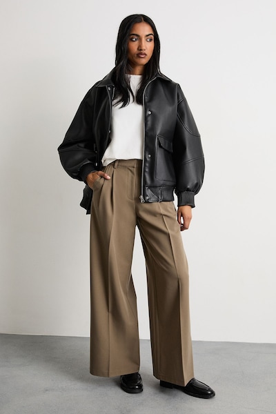 Warehouse Double Pleat Wide Leg Stone