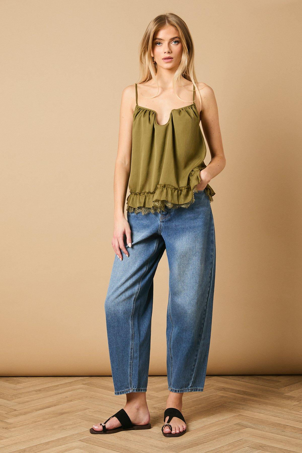 Oasis Babydoll Lace Detail Cami Khaki