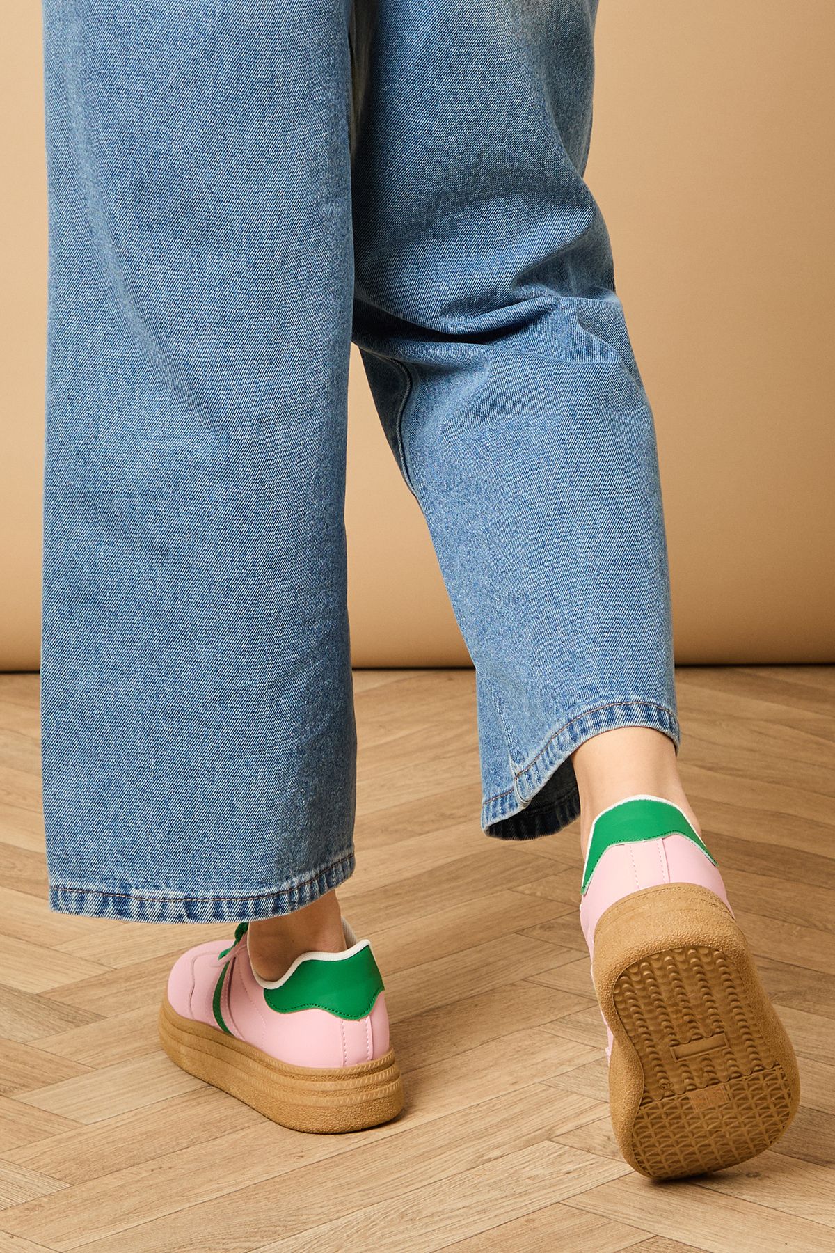 Oasis Eudora Faux Leather Two Tone Platform Trainers Pink image 4