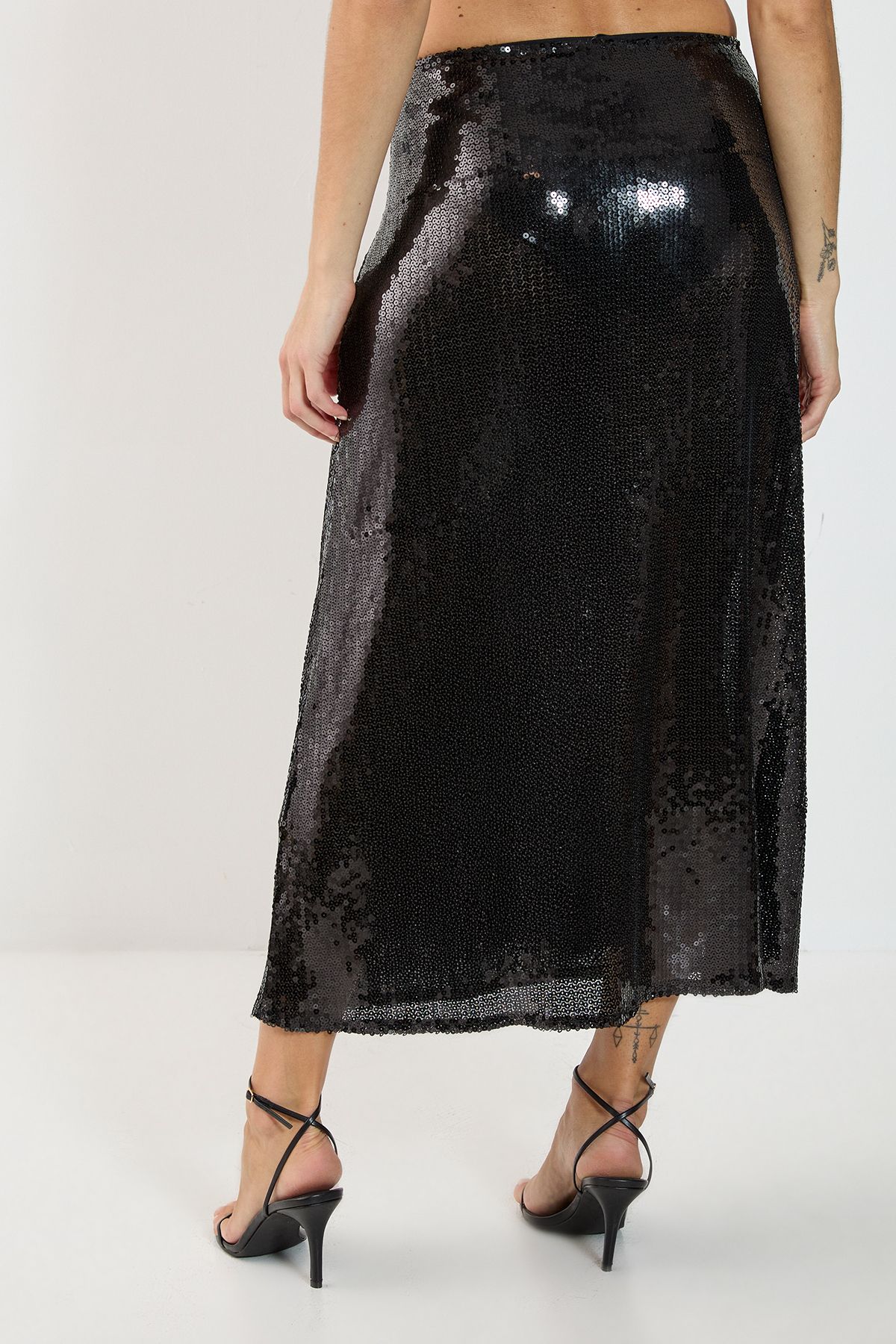 NastyGal Sheer Sequin Midaxi Skirt Black image 4