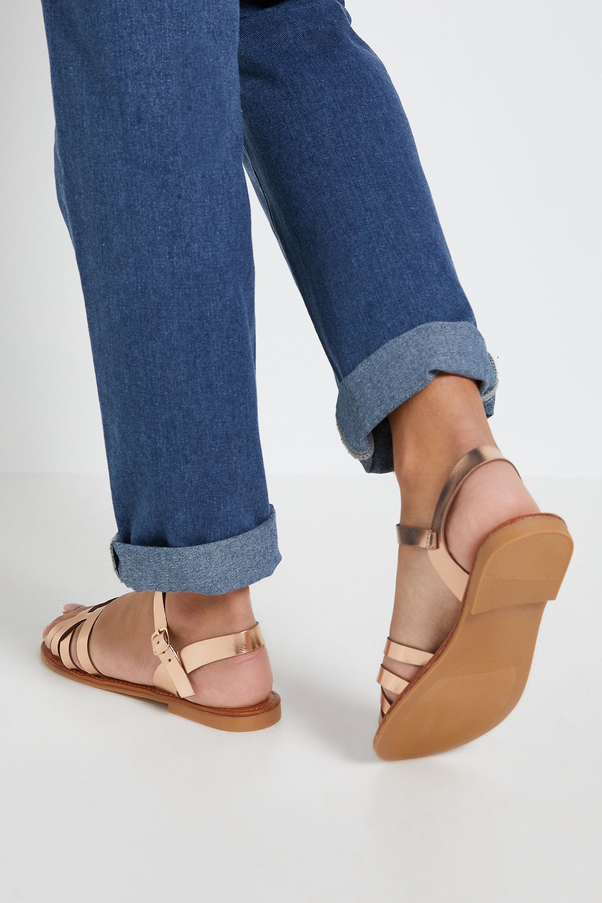 Dorothy Perkins Aida Faux Leather Cross Strap Flat Sandals Gold image 3