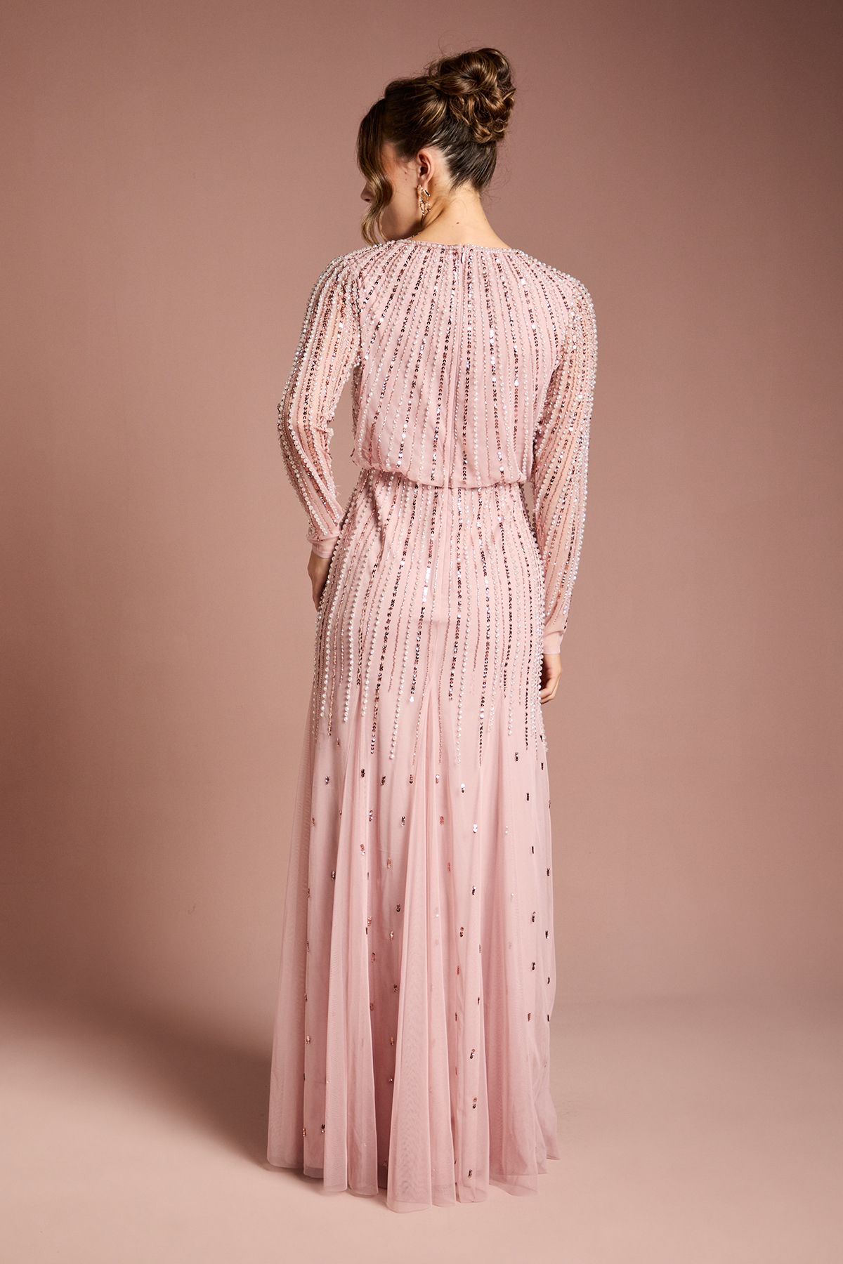 Coast Linear Sequin Embellished Long Sleeve Maxi Dress Blush image 3