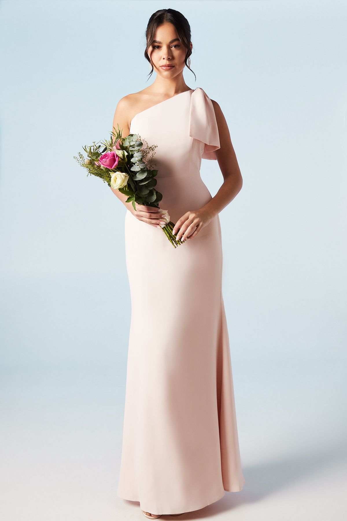 Coast Bow One Shoulder Puddle Bridesmaid Maxi Dress Blush image 1