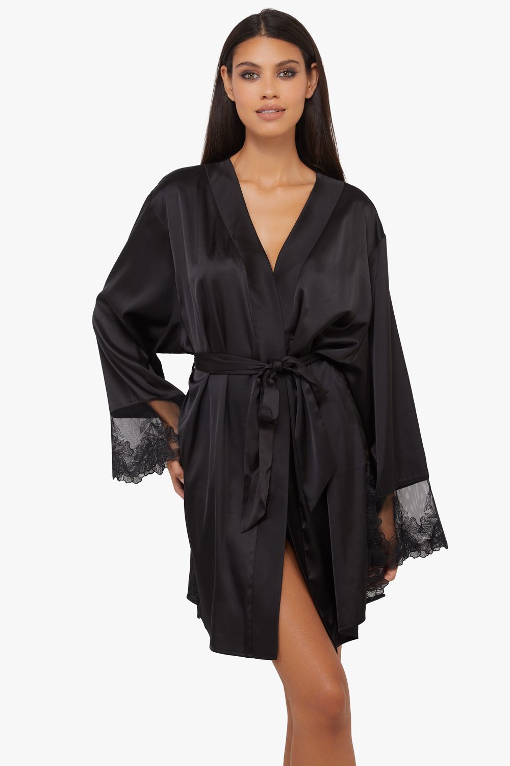 Playful Promises Eleanor Black Satin And Embroidery Robe image 3
