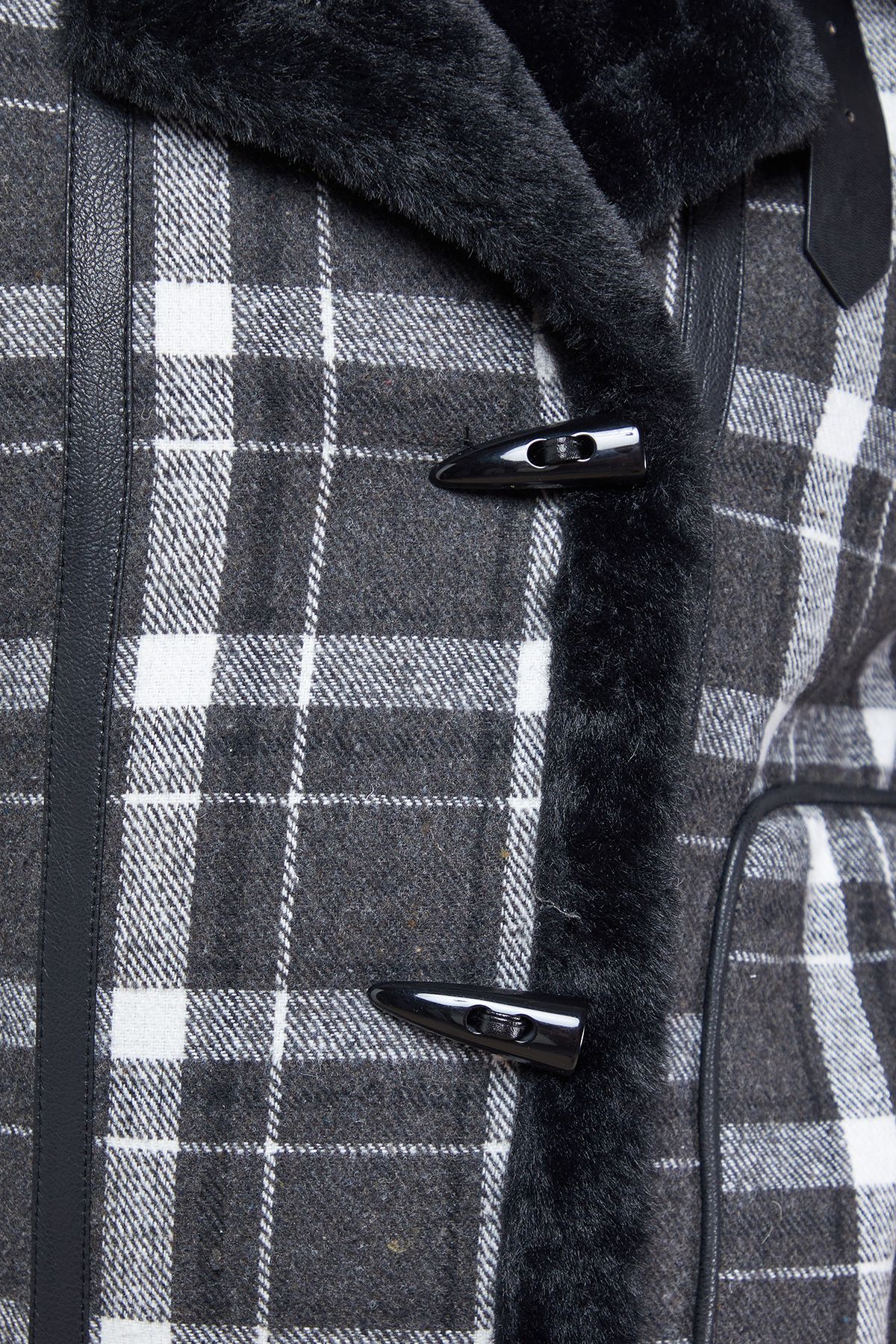 Oasis Shearling Trim Check Coat Mono image 5