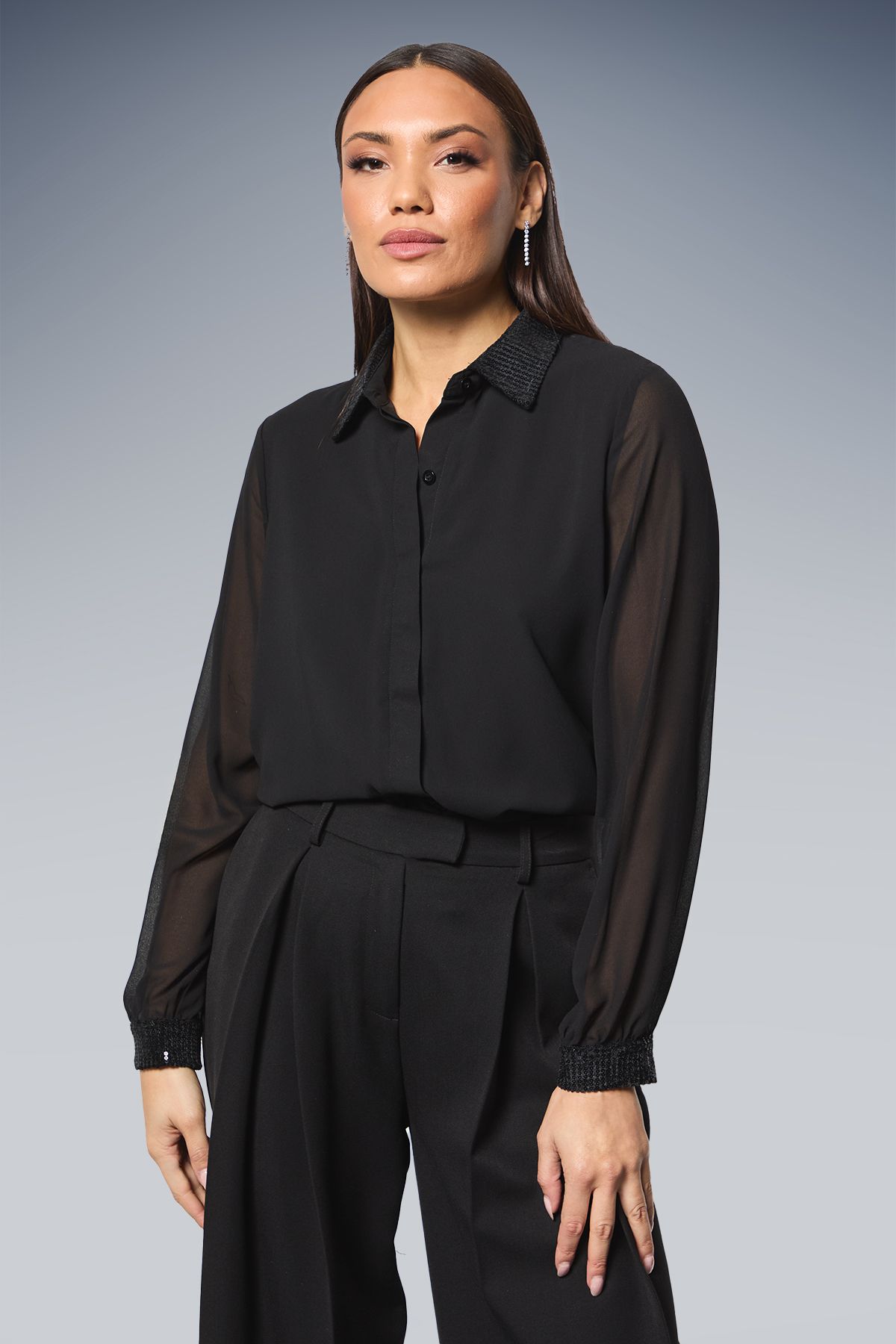 Principles Black Sequin Collared Shirt Black image 2