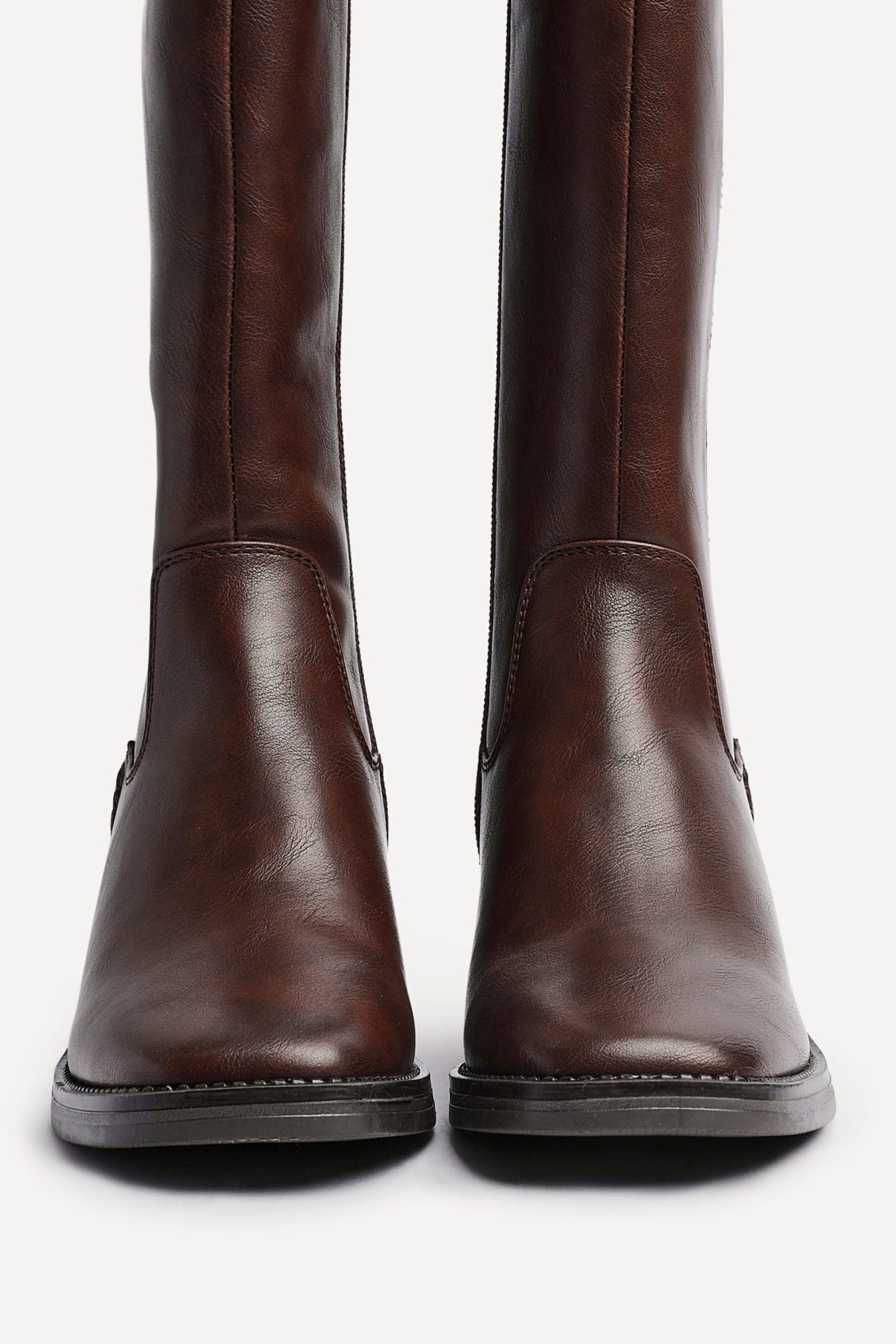 Linzi Reason Brown Faux Leather Block Heel High Leg Boot image 4