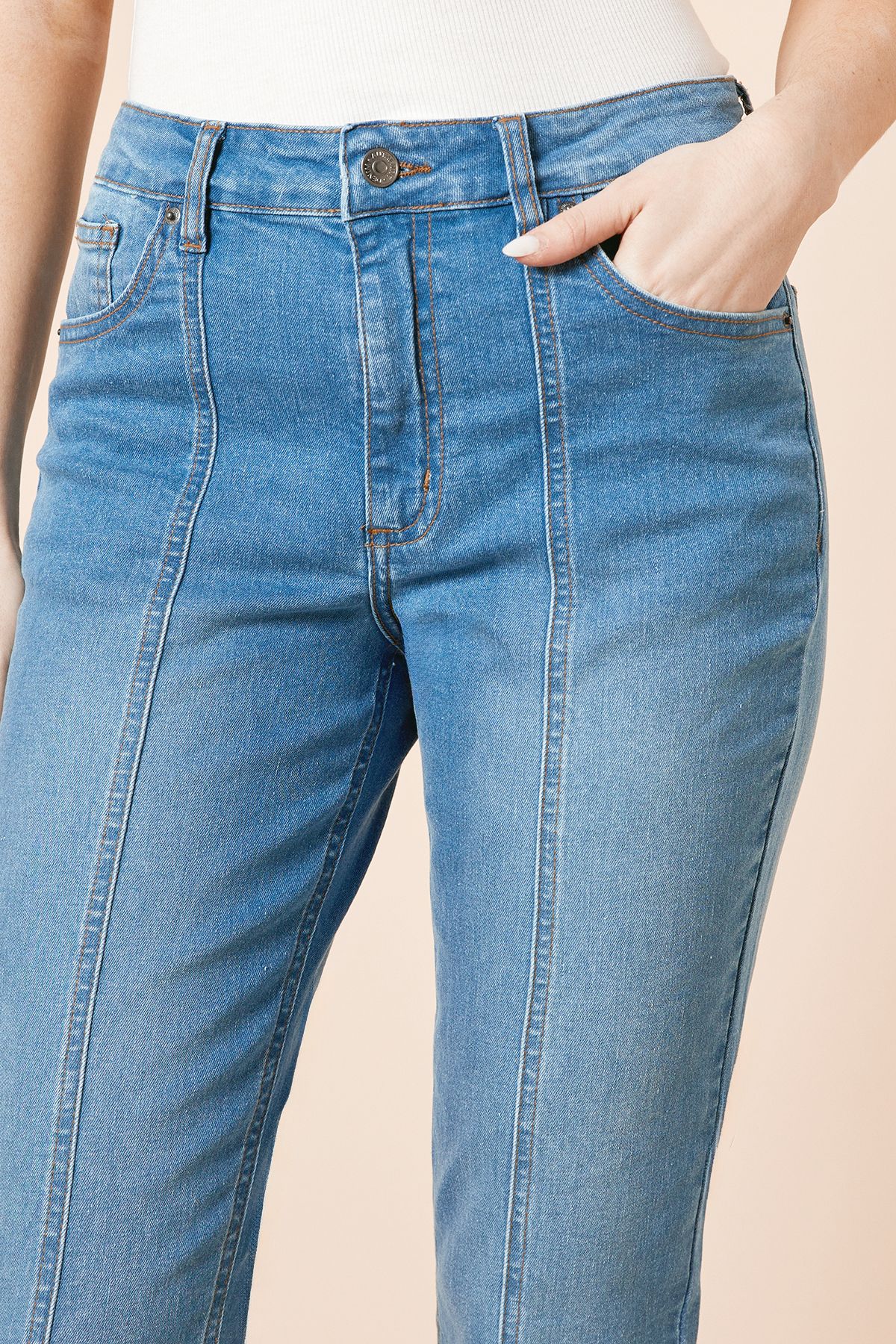 Dorothy Perkins Slim Seam Detail Jean Mid Wash image 3